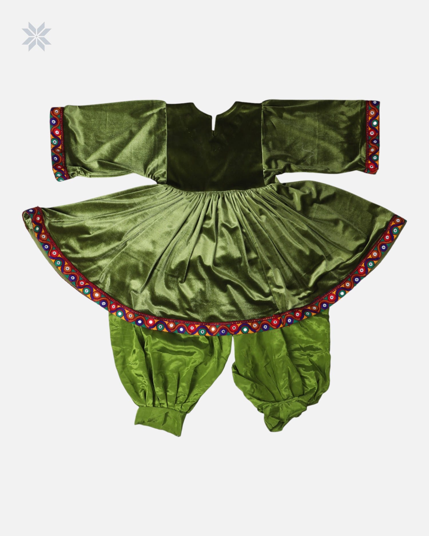 Child Dress with Velvet Sleeves in Green