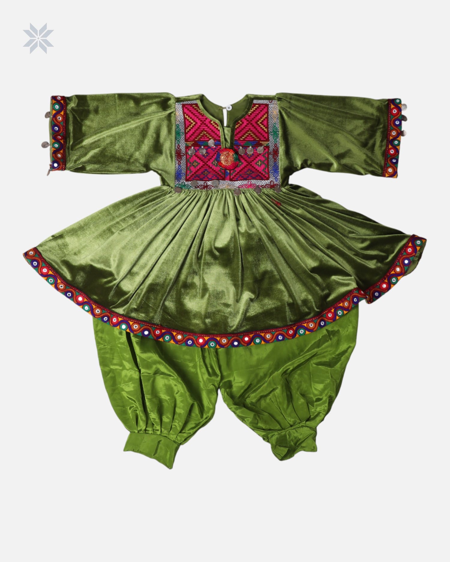 Child Dress with Velvet Sleeves in Green