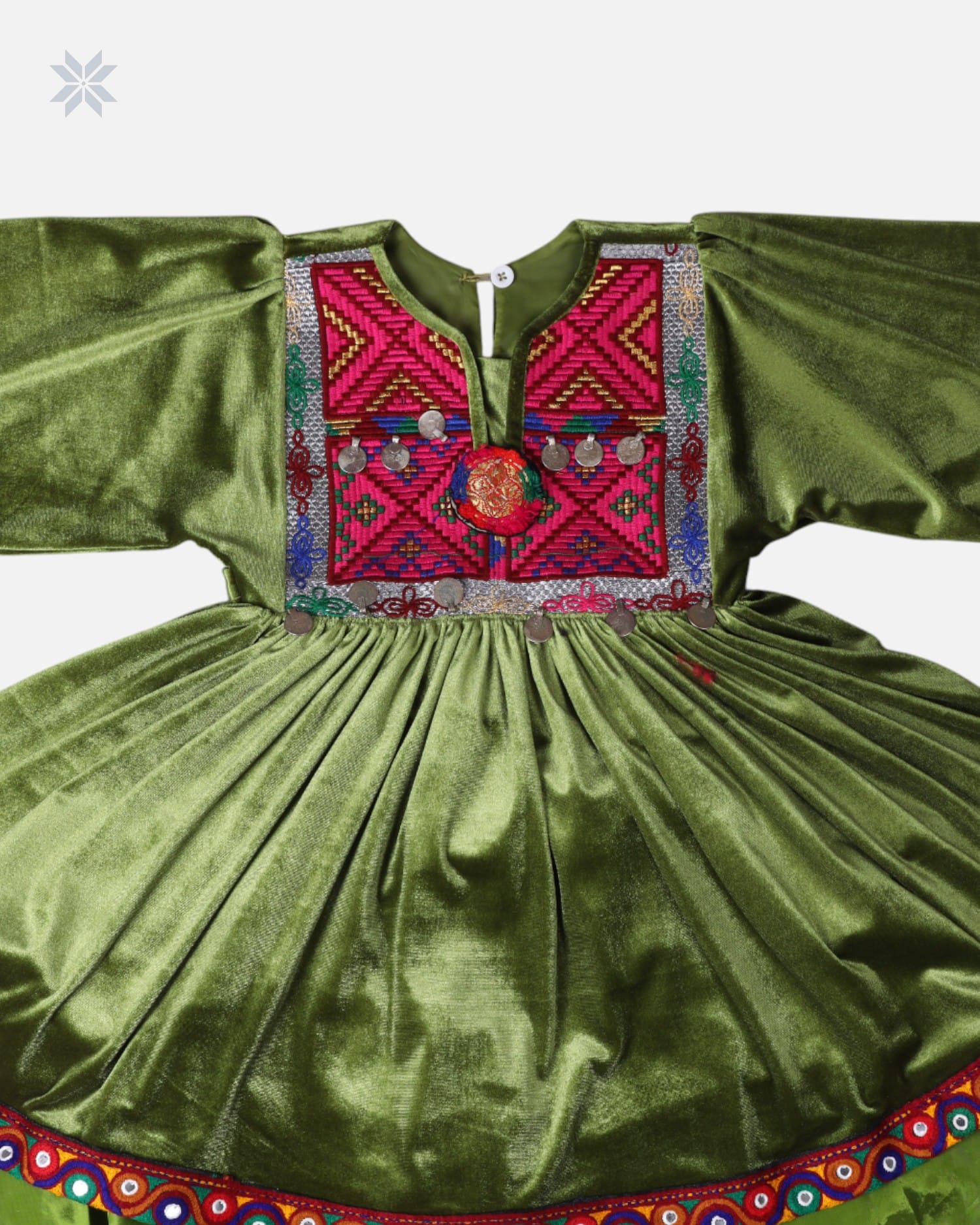 Child Dress with Velvet Sleeves in Green
