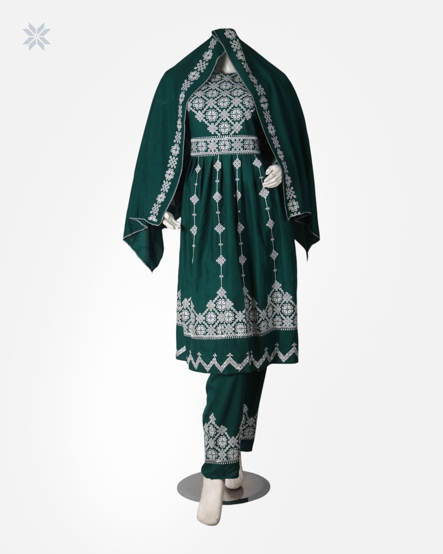 Women's Green Embroidered Vest Dress