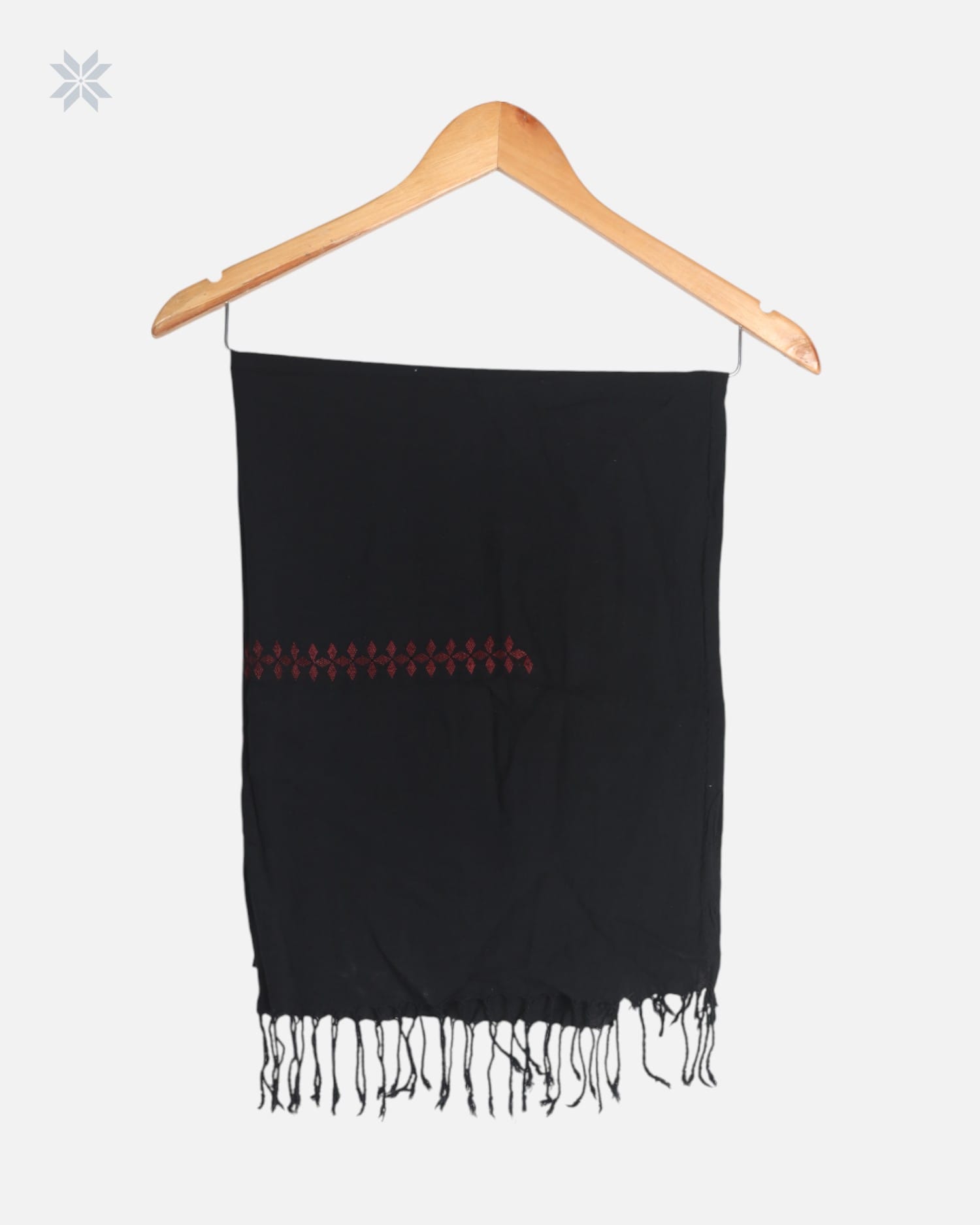 Black Cotton Chador Scarf with Red Embroidered Detail