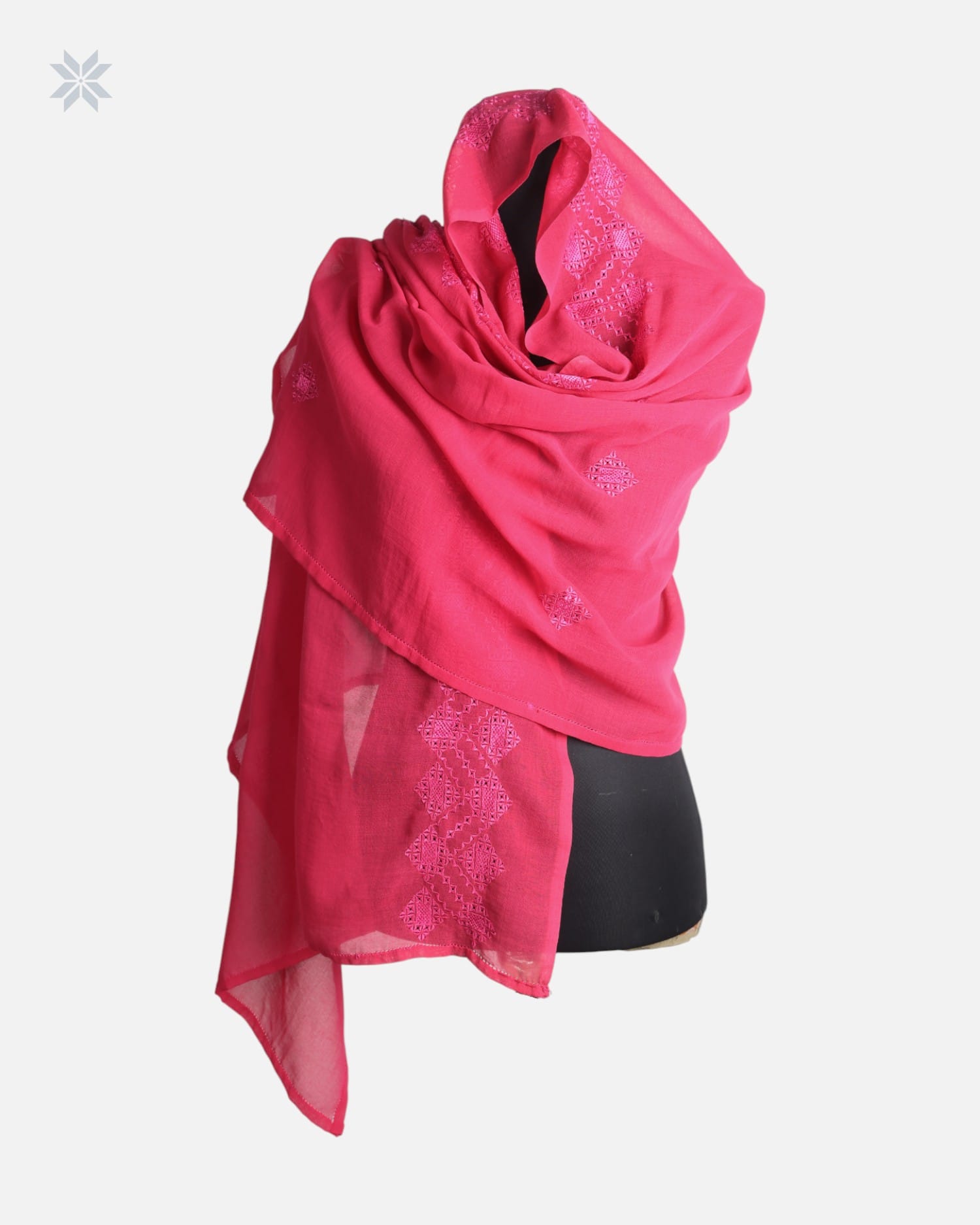 Rose Pink Hand Embroidered Chiffon Chador