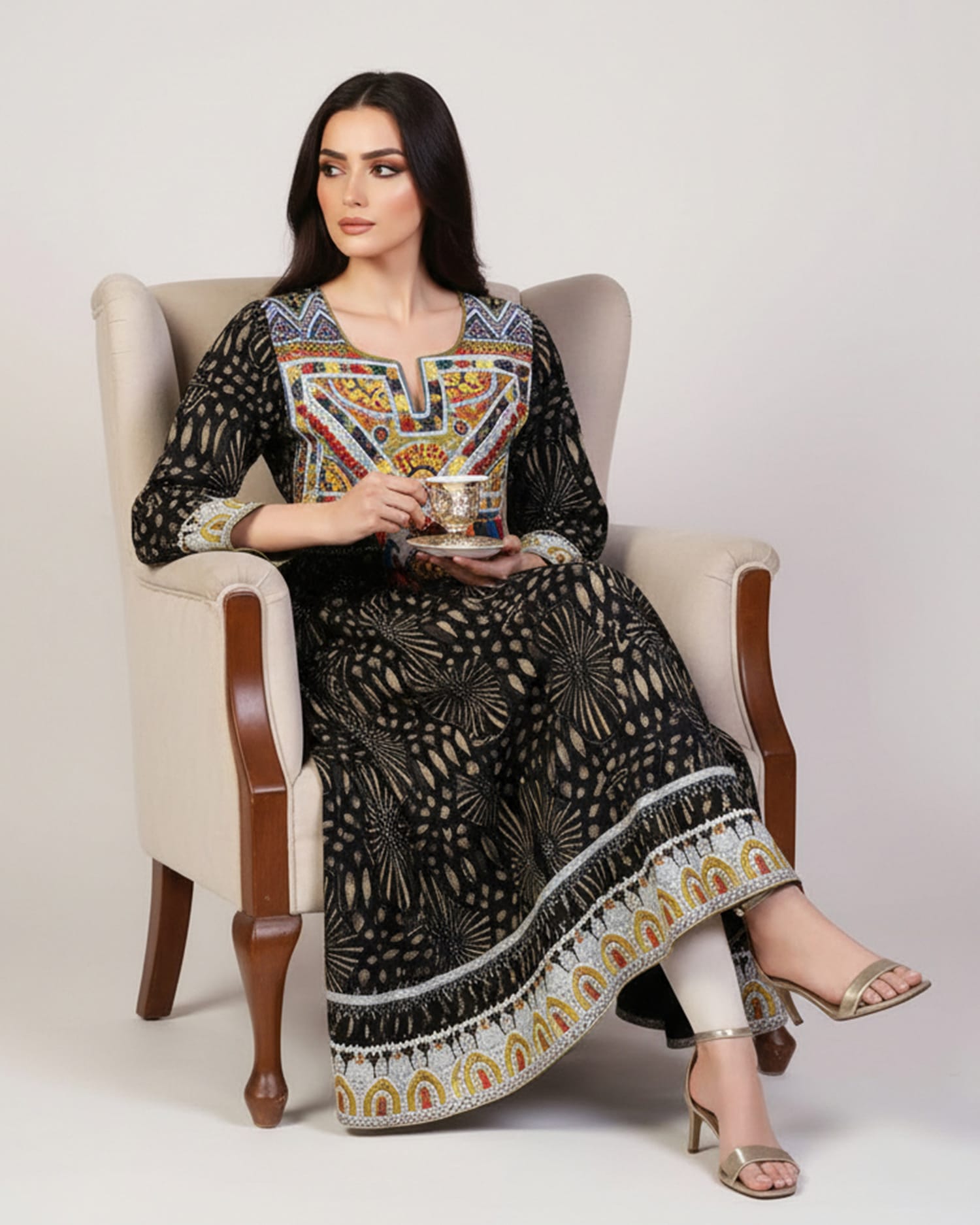 Black Authentic Dress with Traditional Hand Embroidery Charmadozi
