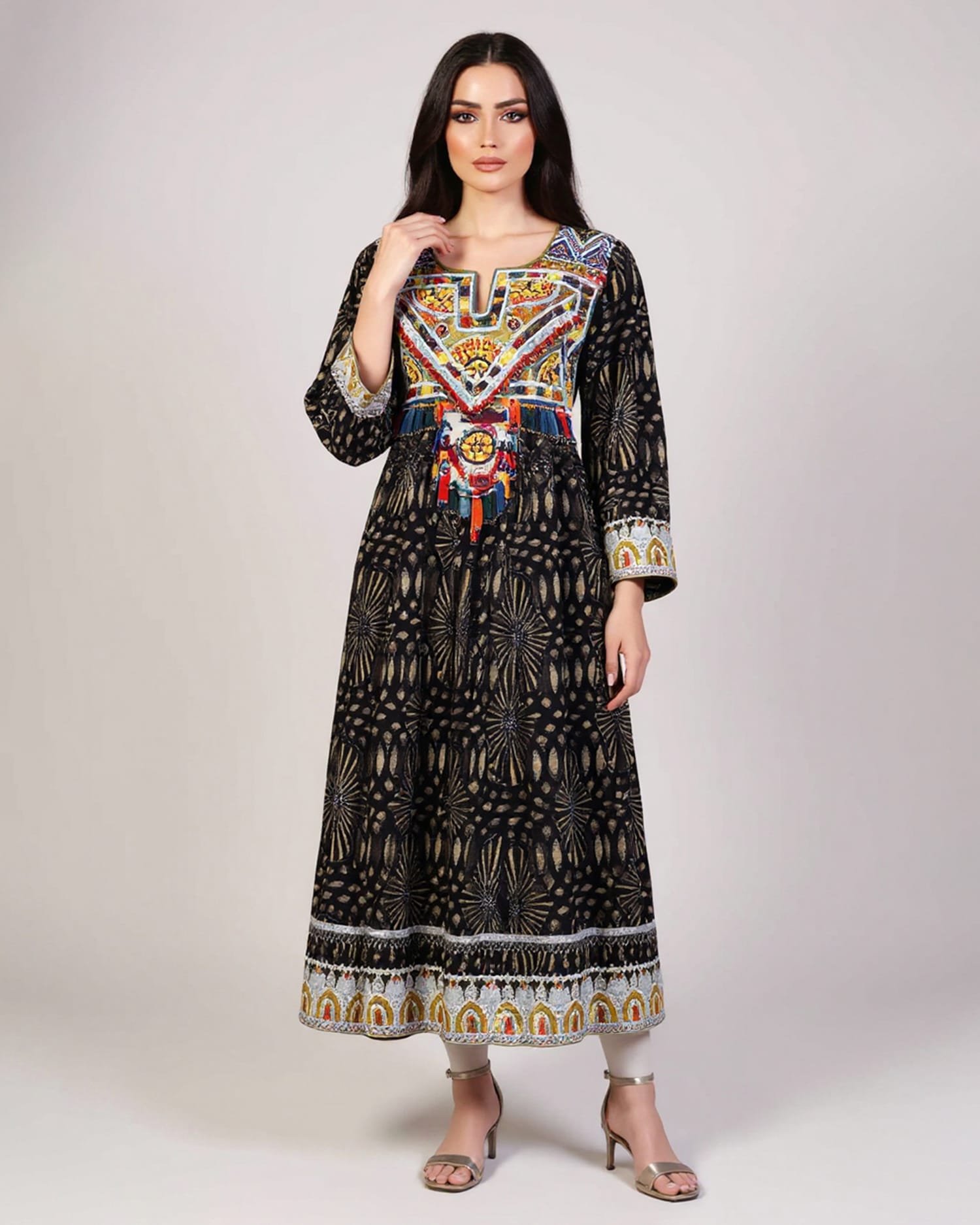 Black Authentic Dress with Traditional Hand Embroidery Charmadozi