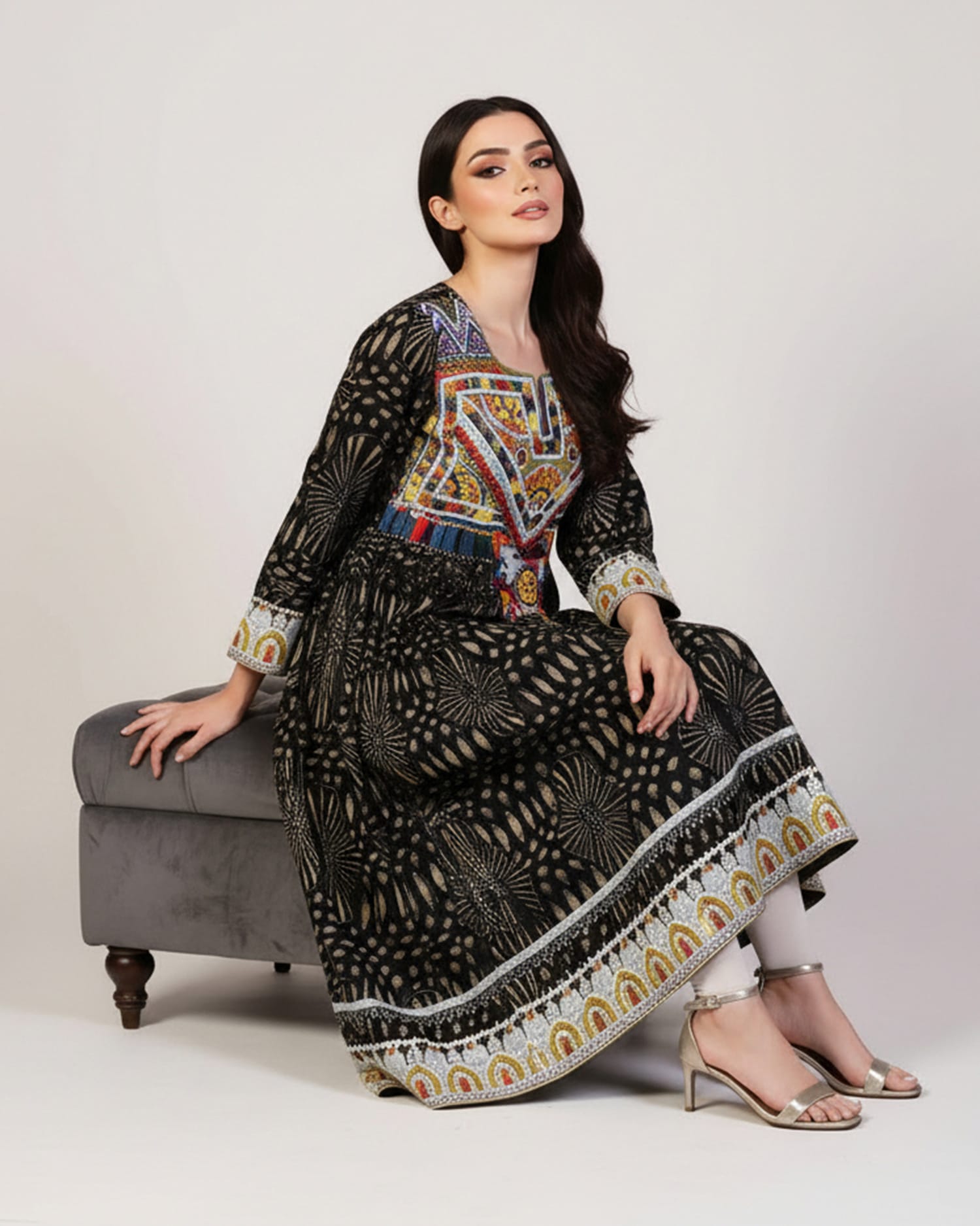 Black Authentic Dress with Traditional Hand Embroidery Charmadozi