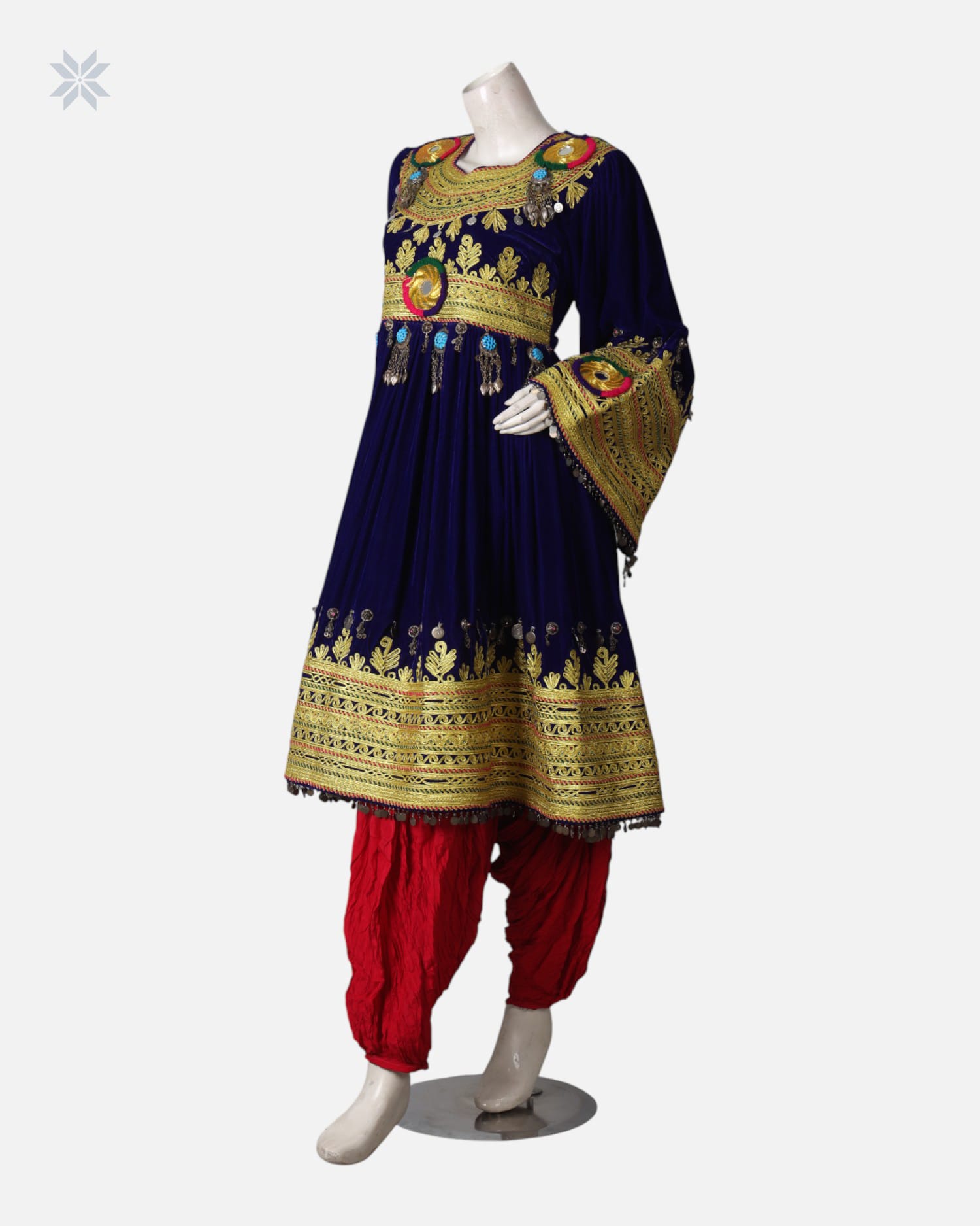 Royal Blue Afghan Silk Velvet Dress Charama Dozi