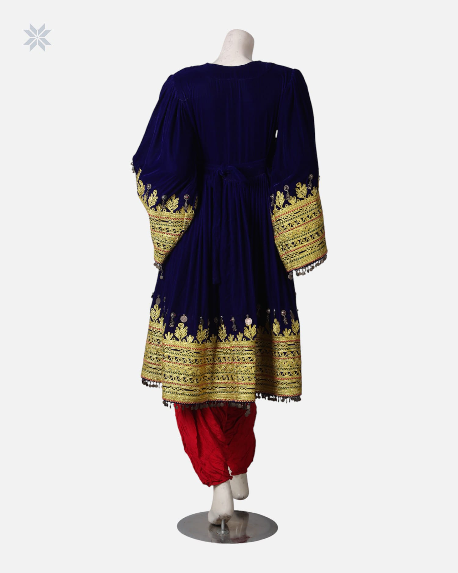 Royal Blue Afghan Silk Velvet Dress Charama Dozi