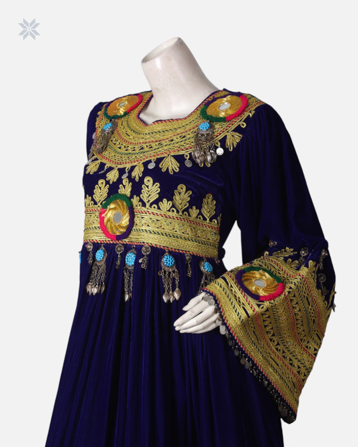 Royal Blue Afghan Silk Velvet Dress Charama Dozi