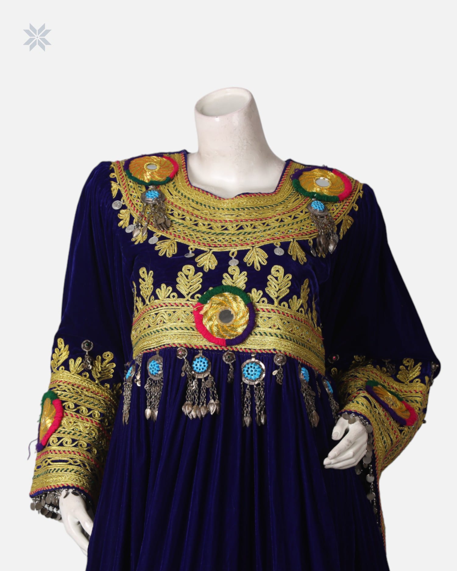 Royal Blue Afghan Silk Velvet Dress Charama Dozi