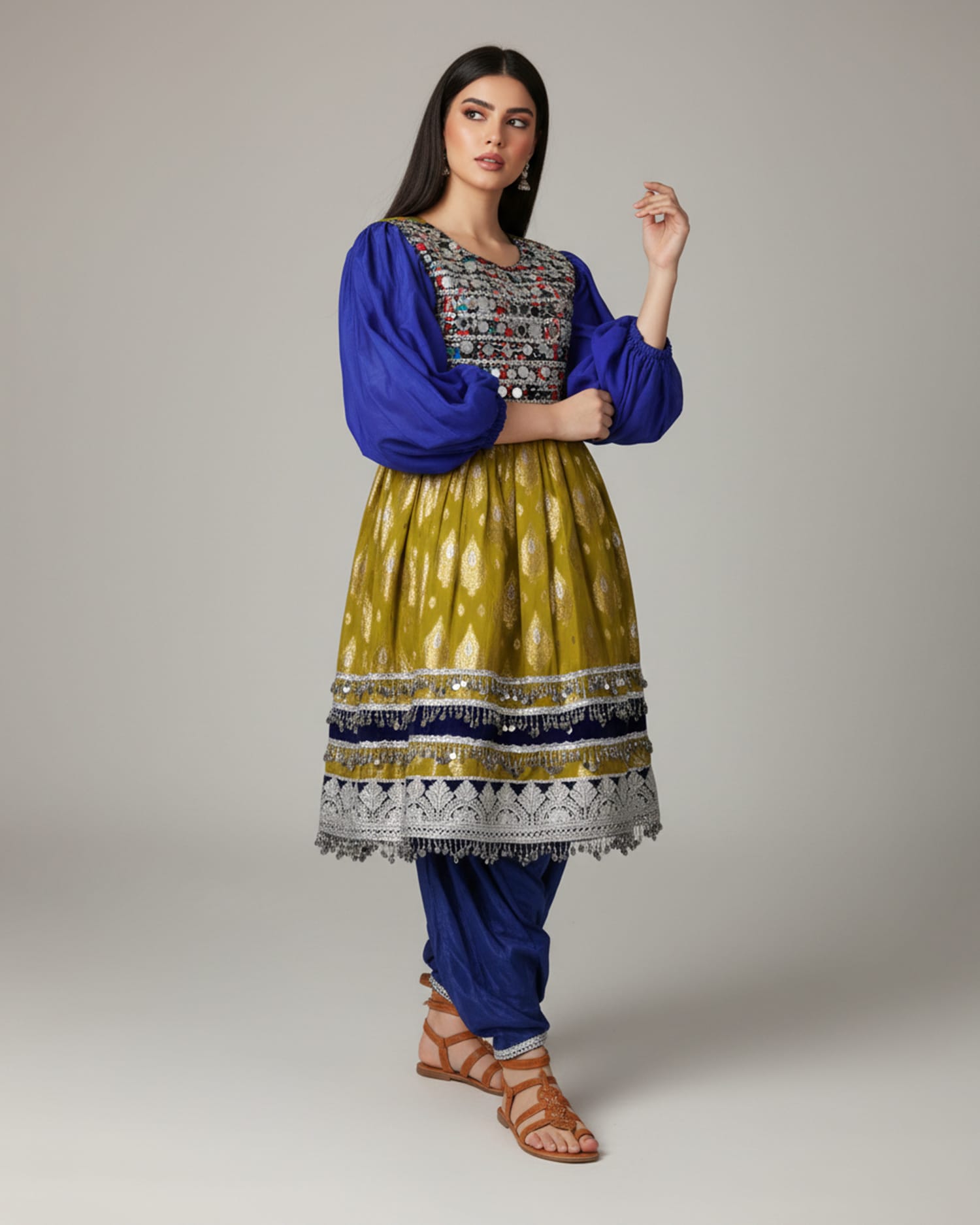 Traditional Afghan Red Velvet Dress with Decorative Detailing