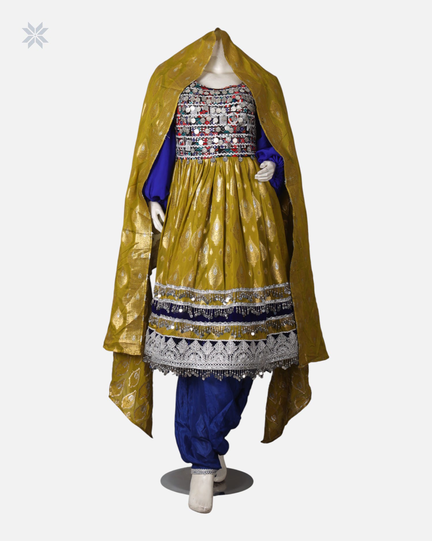 Traditional Afghan Red Velvet Dress with Decorative Detailing