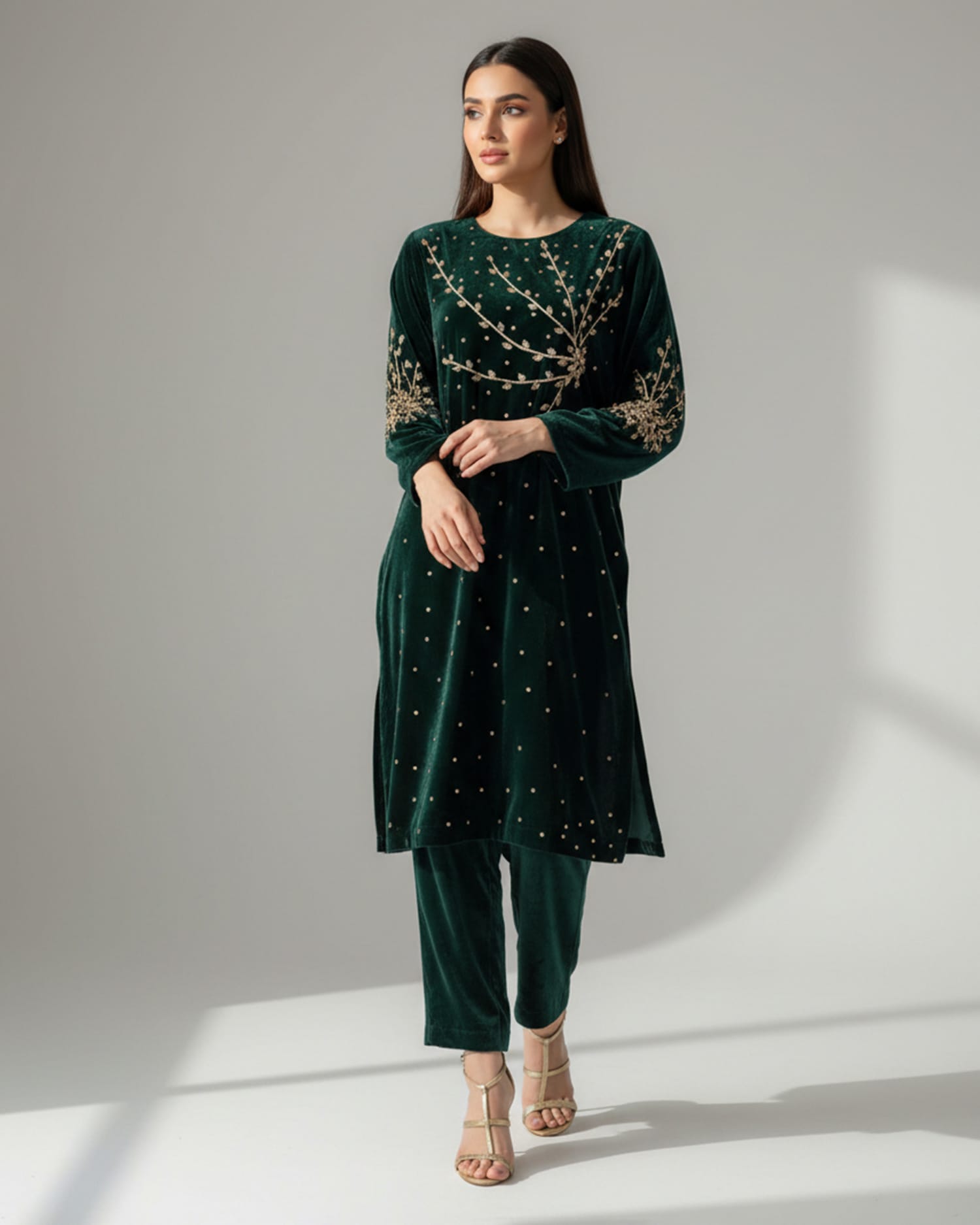Traditional Afghan Panjabi Dress with Silk Velvet and Handcrafted Embroidery