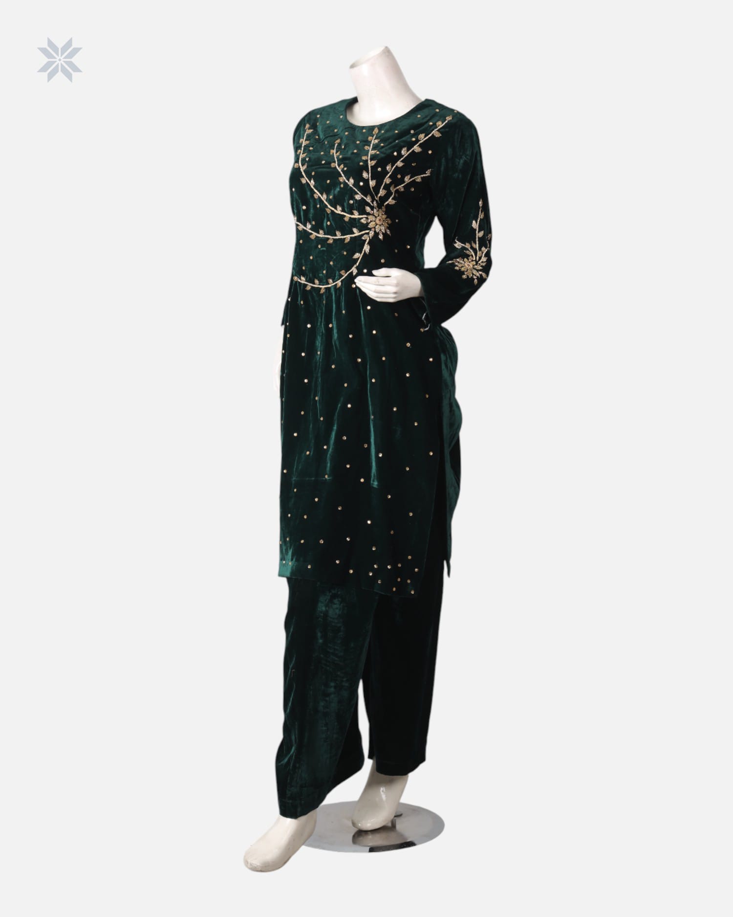 Traditional Afghan Panjabi Dress with Silk Velvet and Handcrafted Embroidery