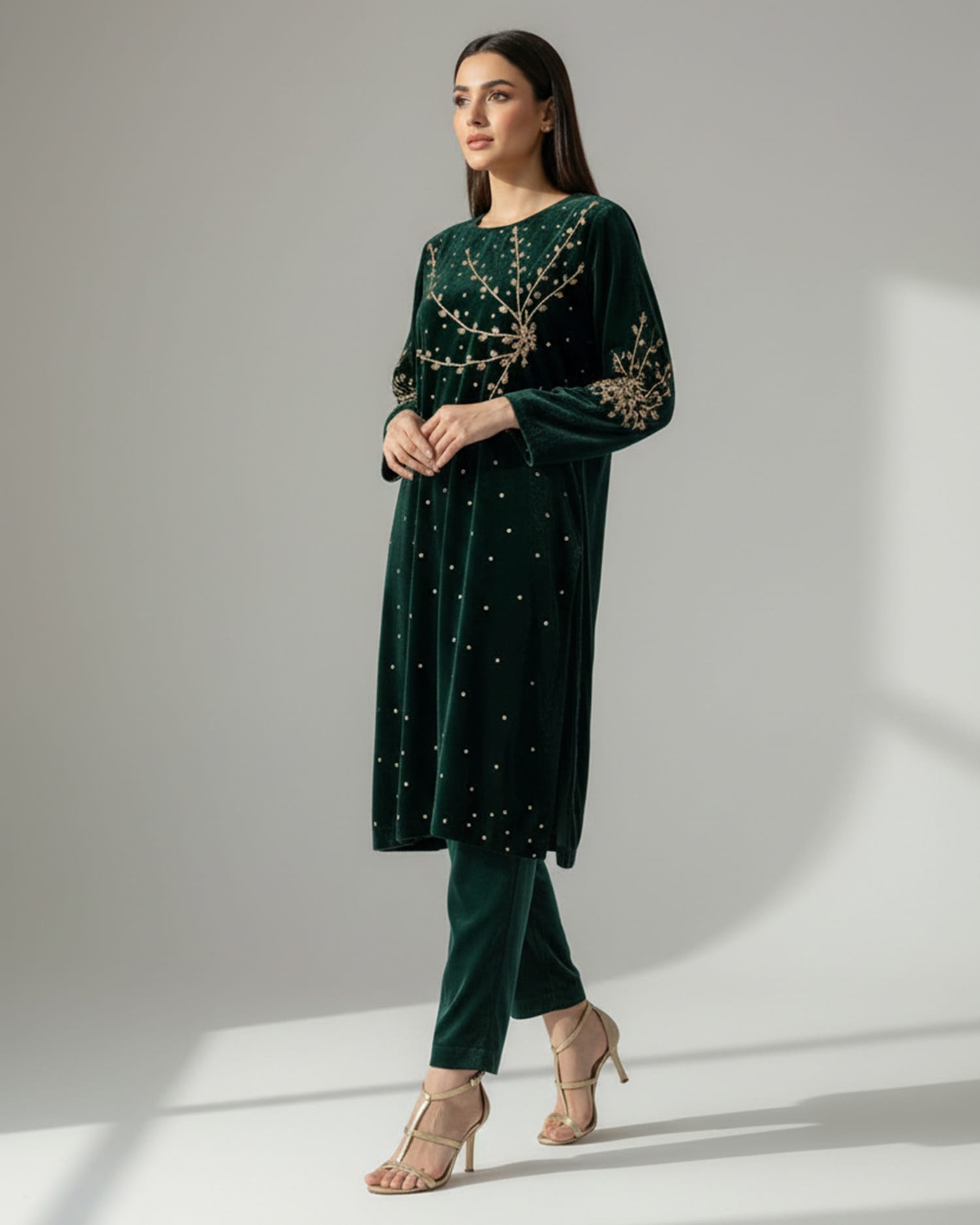 Traditional Afghan Panjabi Dress with Silk Velvet and Handcrafted Embroidery