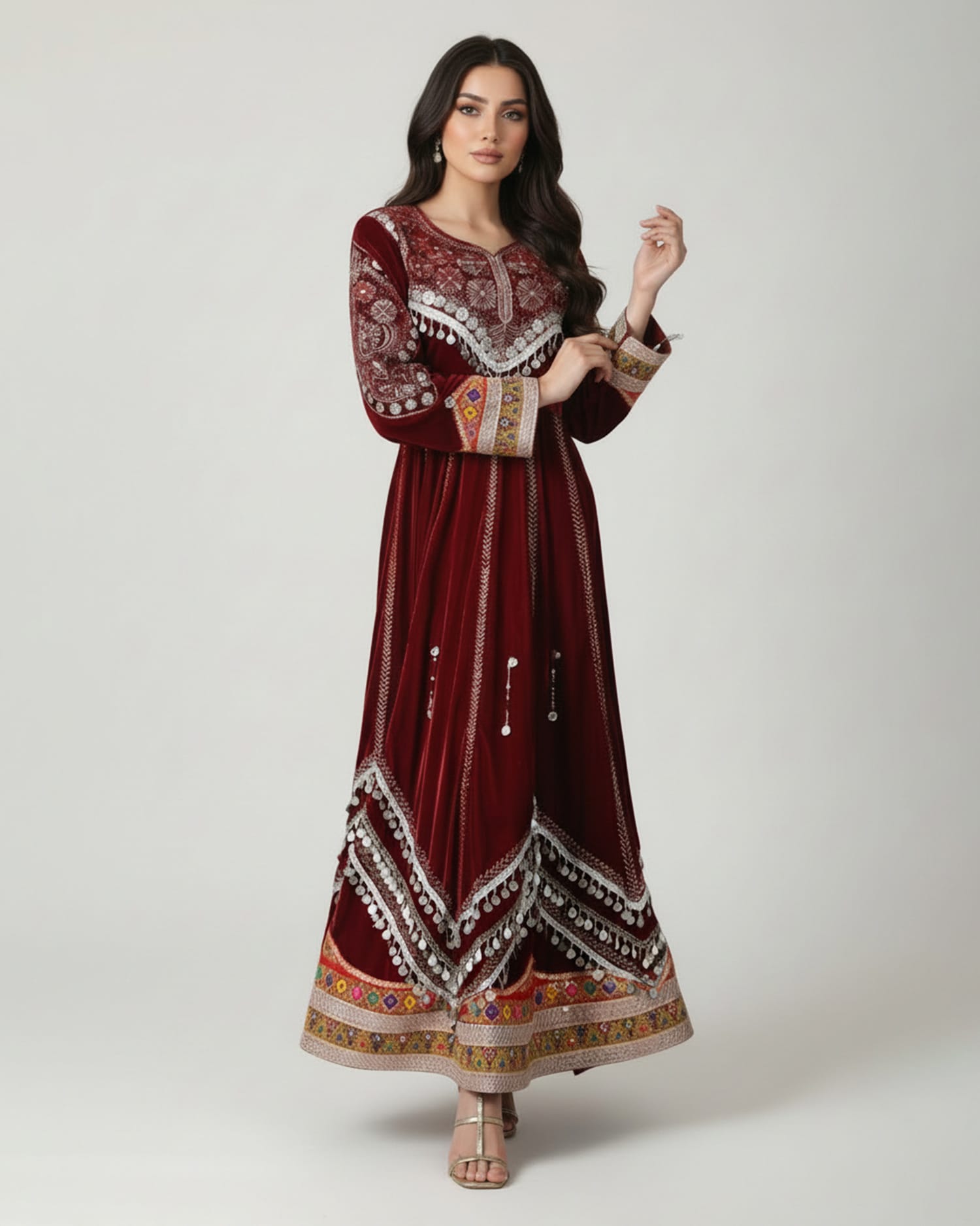 Afghan Traditional Velvet Dress with Elegant Modern Charmadozi