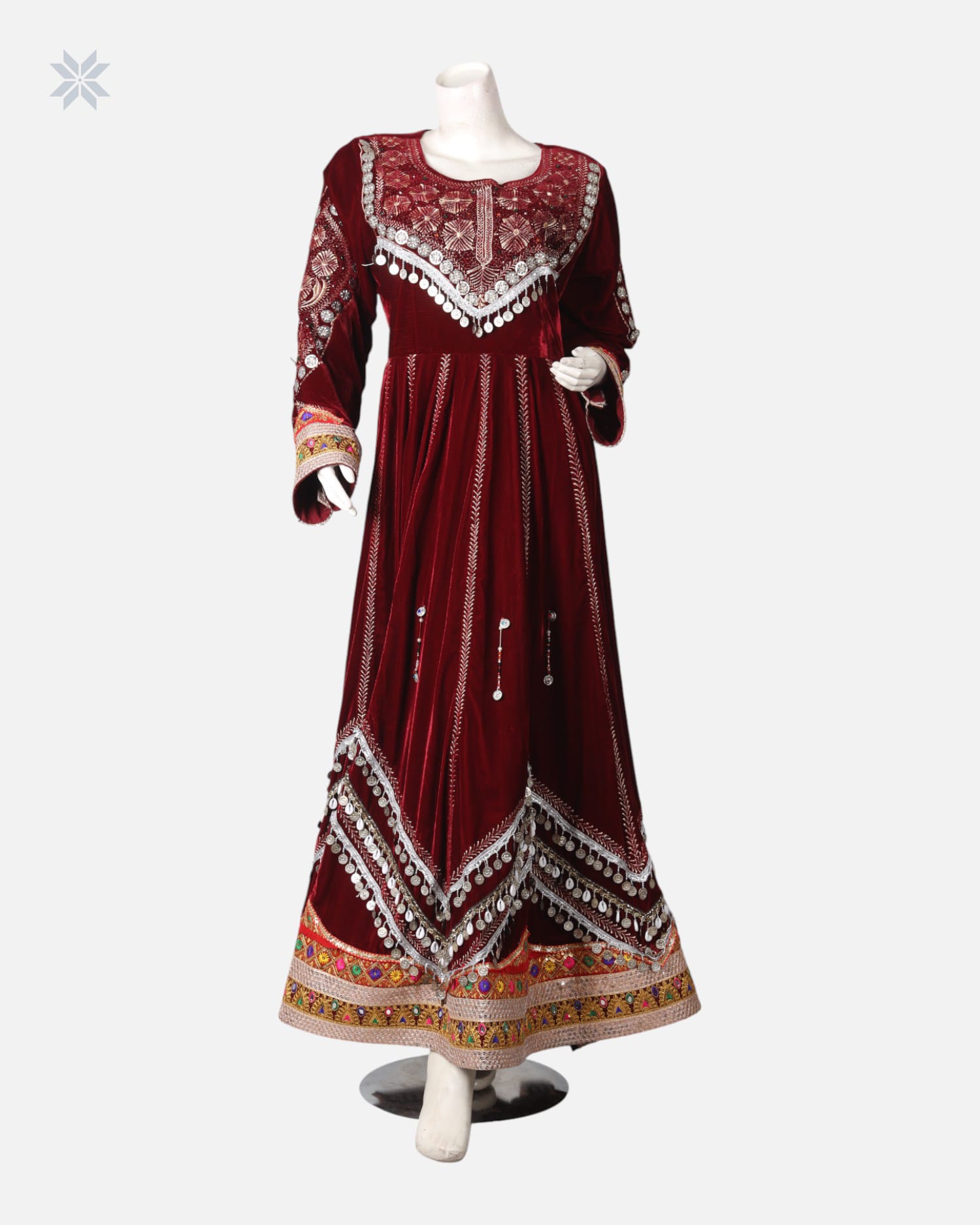 Afghan Traditional Velvet Dress with Elegant Modern Charmadozi