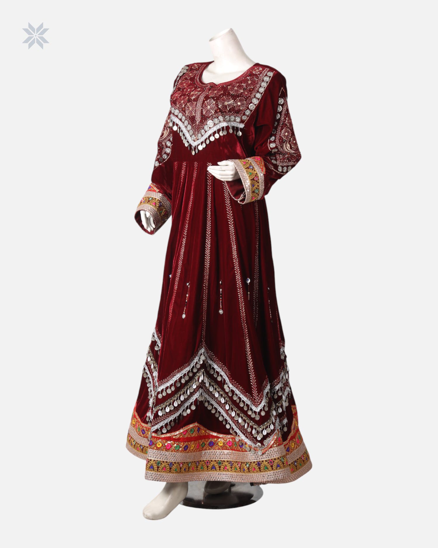 Afghan Traditional Velvet Dress with Elegant Modern Charmadozi