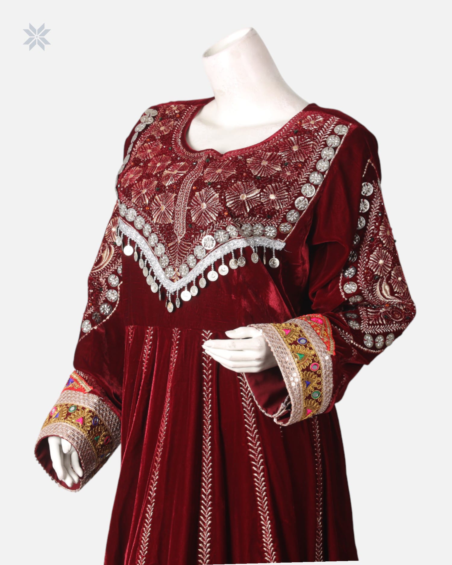 Afghan Traditional Velvet Dress with Elegant Modern Charmadozi