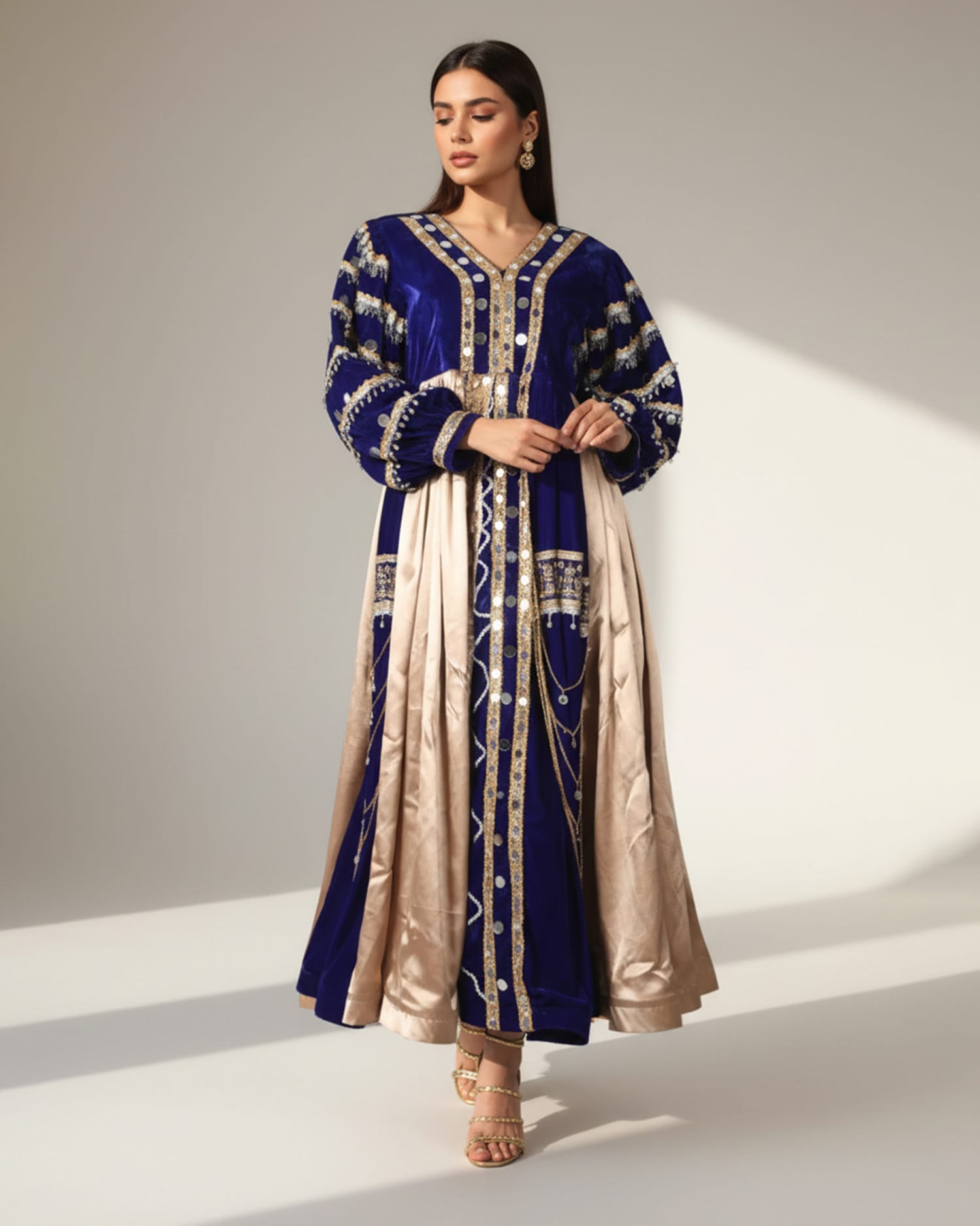 Afghan Traditional Velvet Dress with Satin and Modern Design
