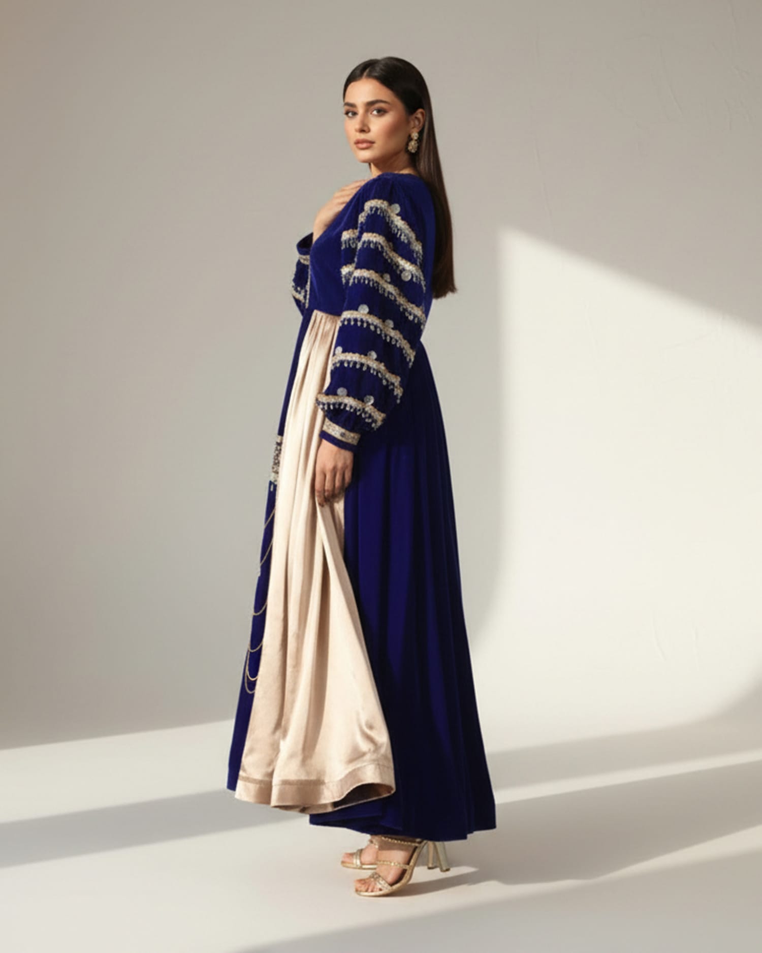 Afghan Traditional Velvet Dress with Satin and Modern Design