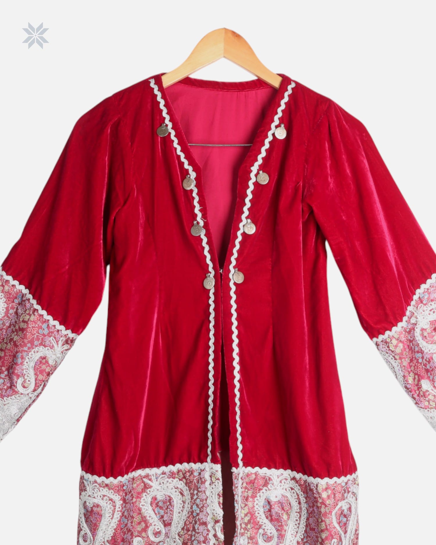 Red Afghan Silk Velvet Sarpatloni with Gulabatoon Work