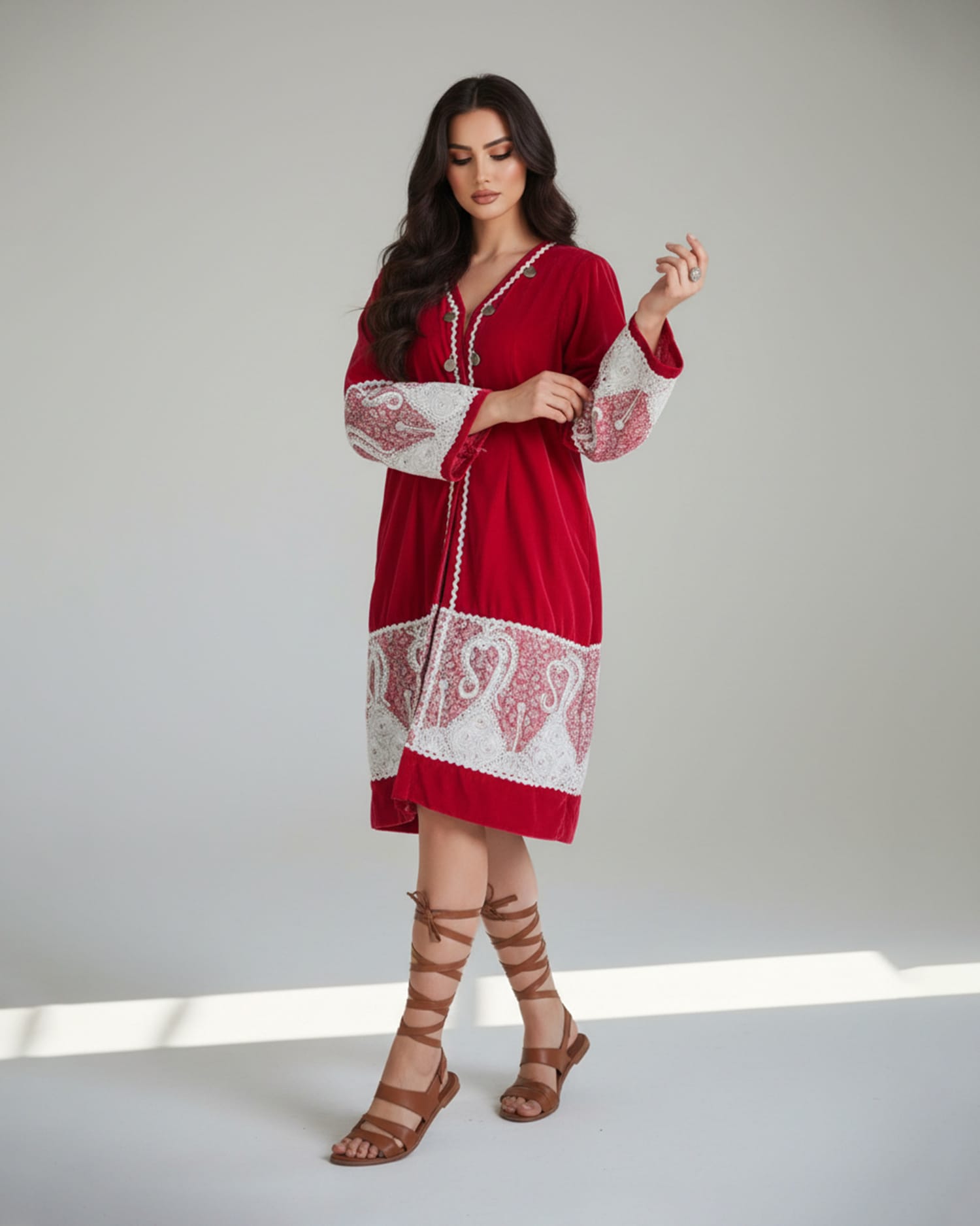 Red Afghan Silk Velvet Sarpatloni with Gulabatoon Work
