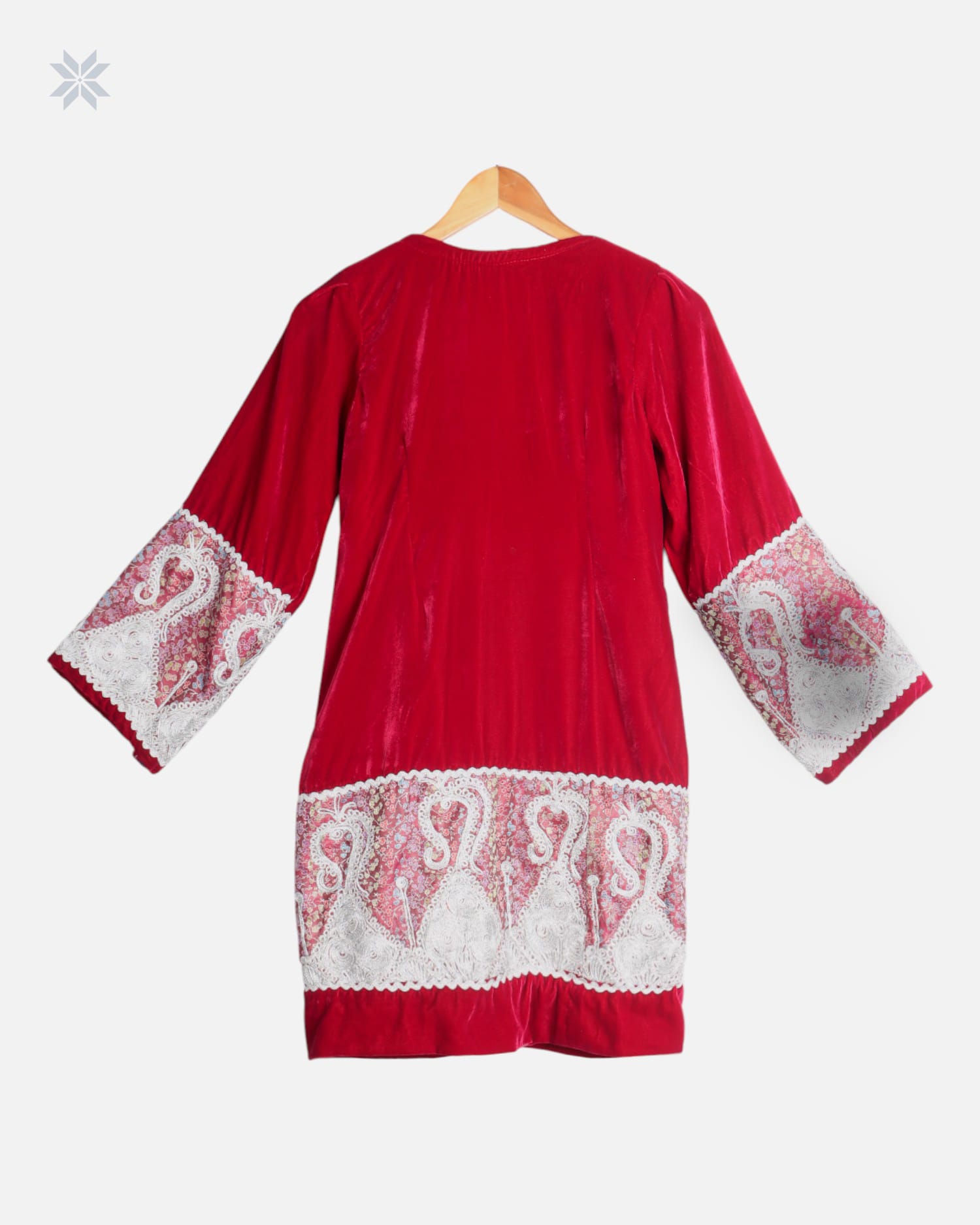 Red Afghan Silk Velvet Sarpatloni with Gulabatoon Work
