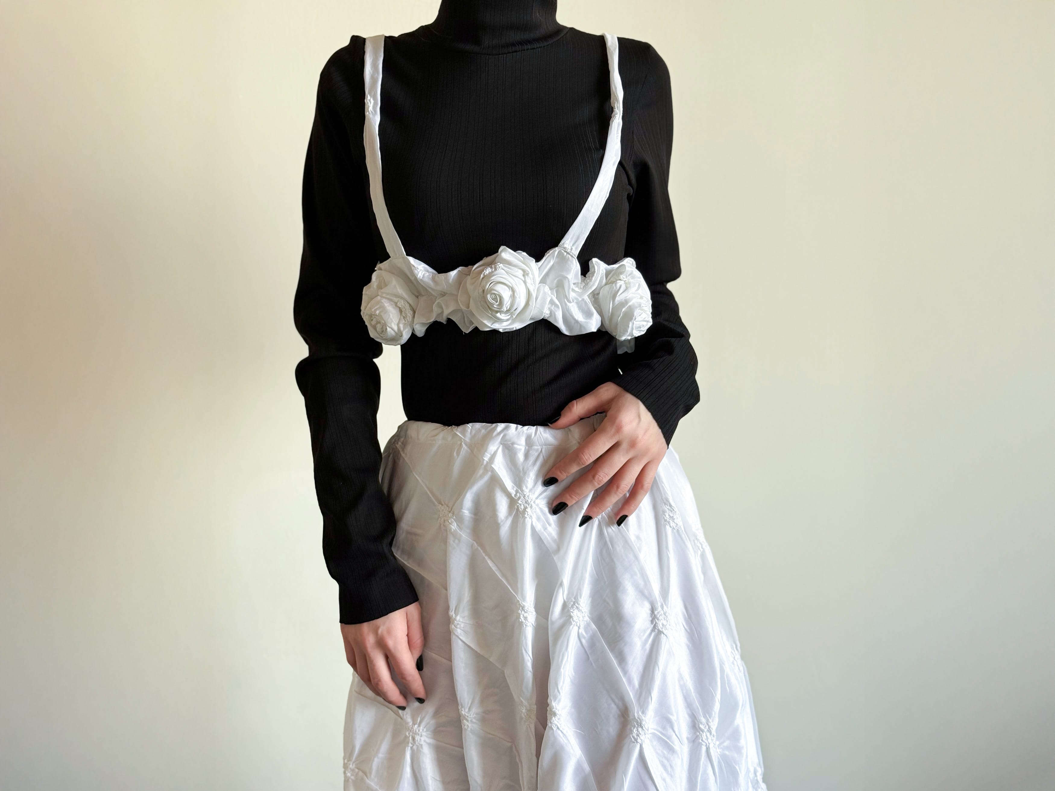 Silk Taffeta Puffy Skirt & 3D Floral Belt