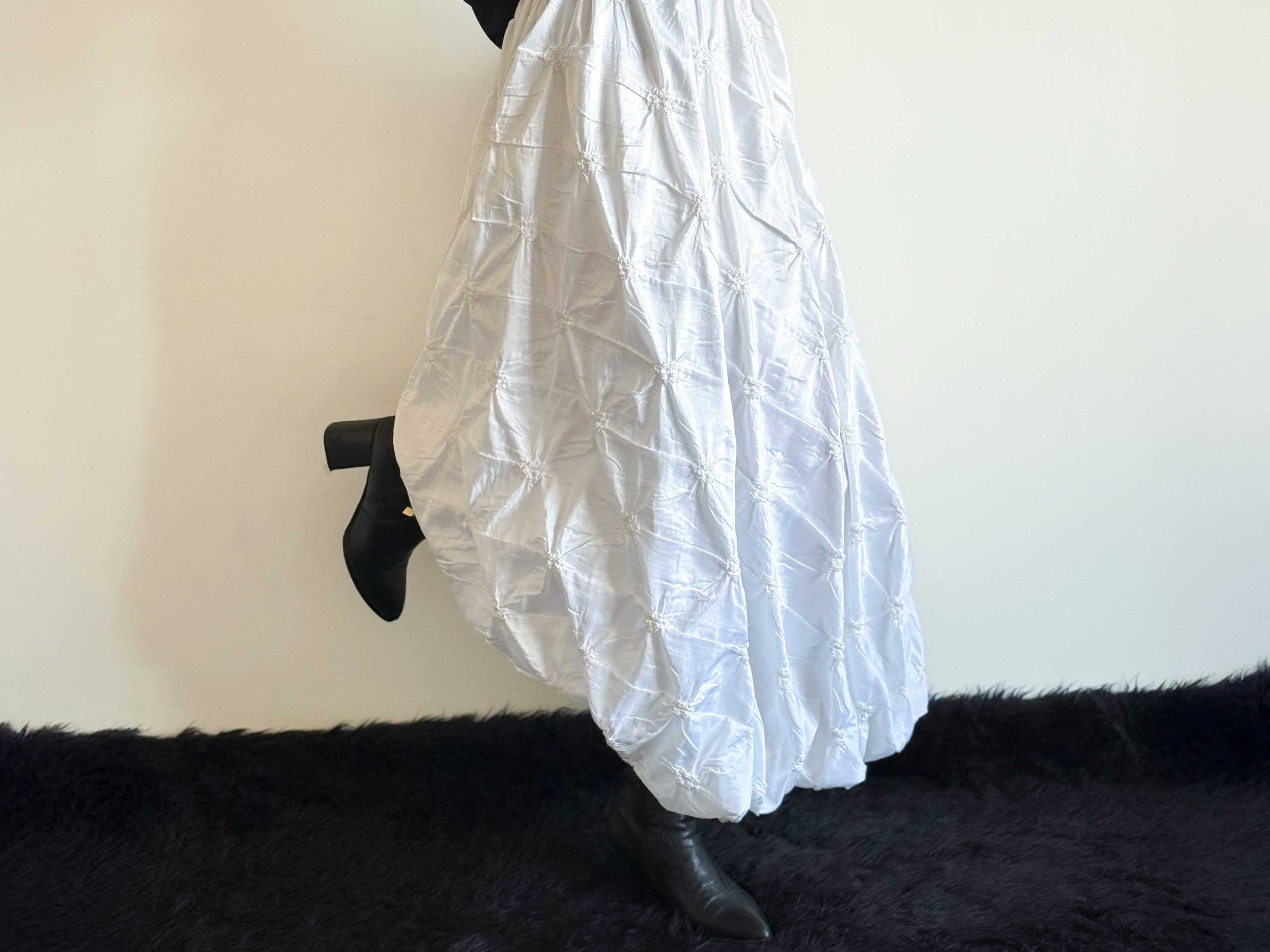 Silk Taffeta Puffy Skirt & 3D Floral Belt