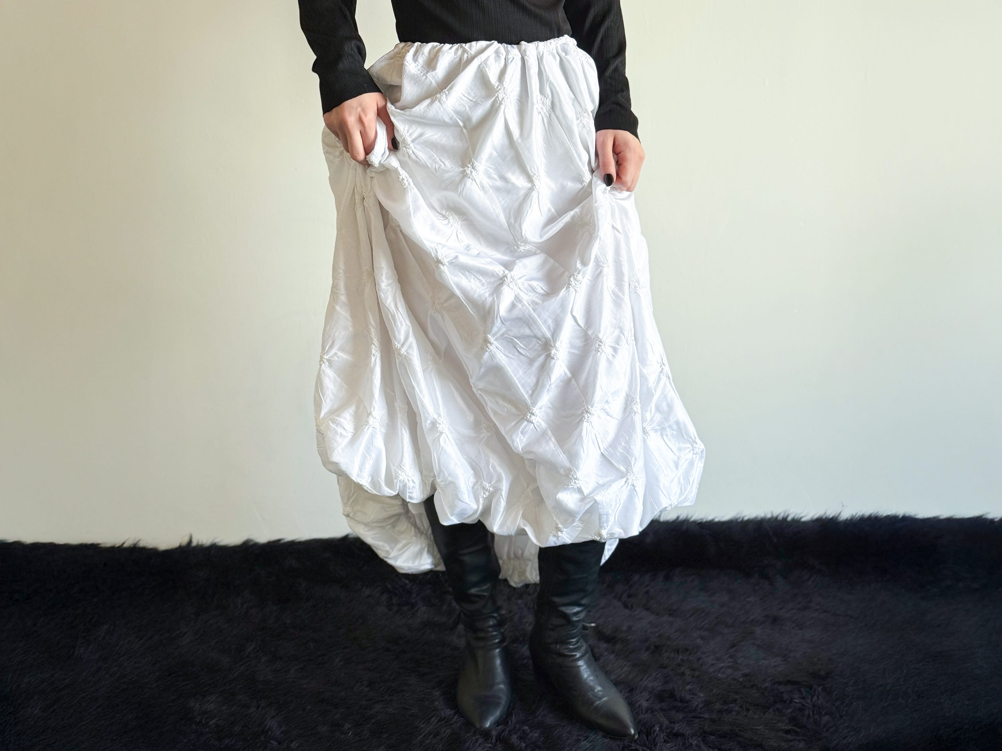 Silk Taffeta Puffy Skirt & 3D Floral Belt