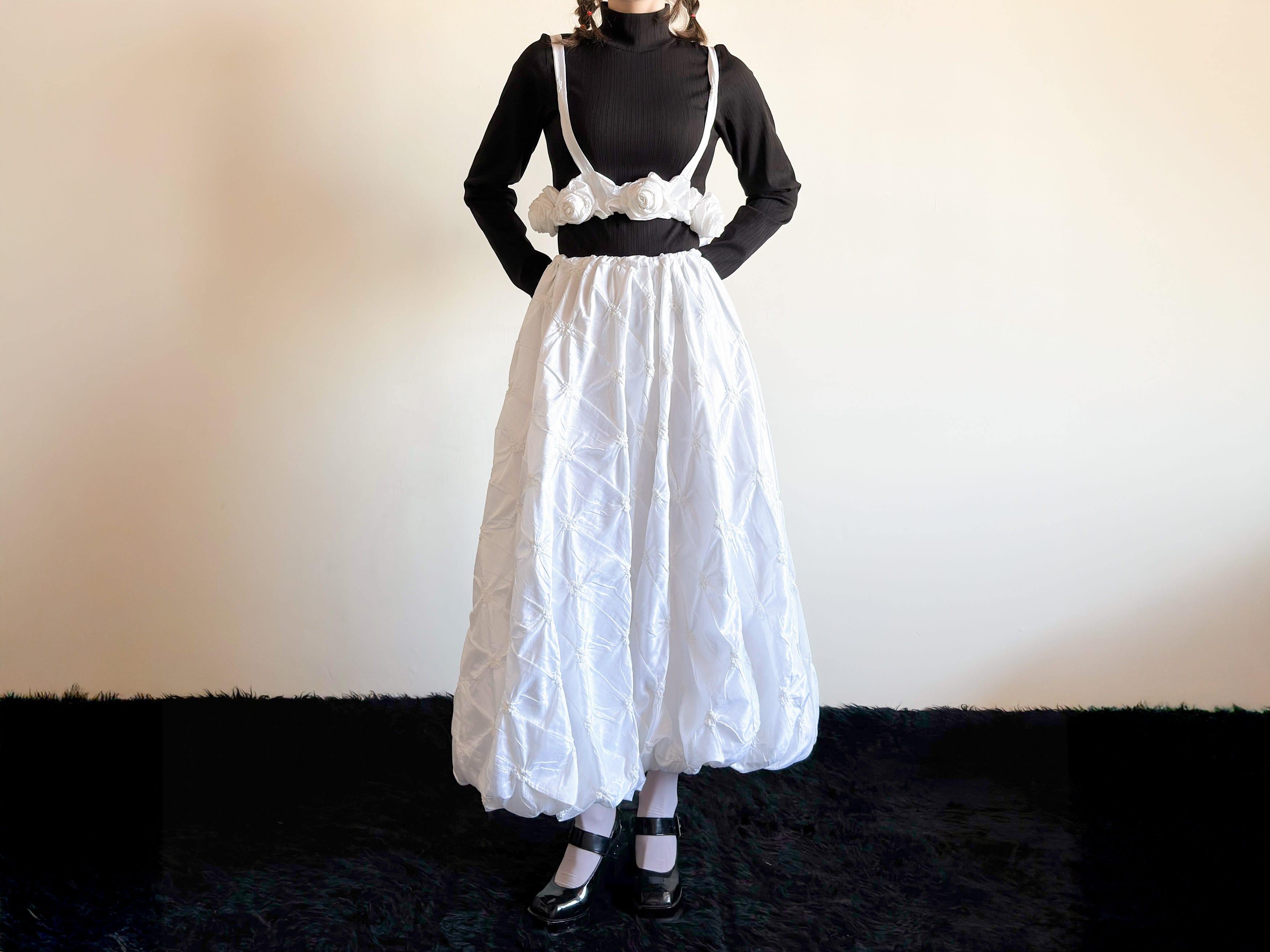 Silk Taffeta Puffy Skirt & 3D Floral Belt