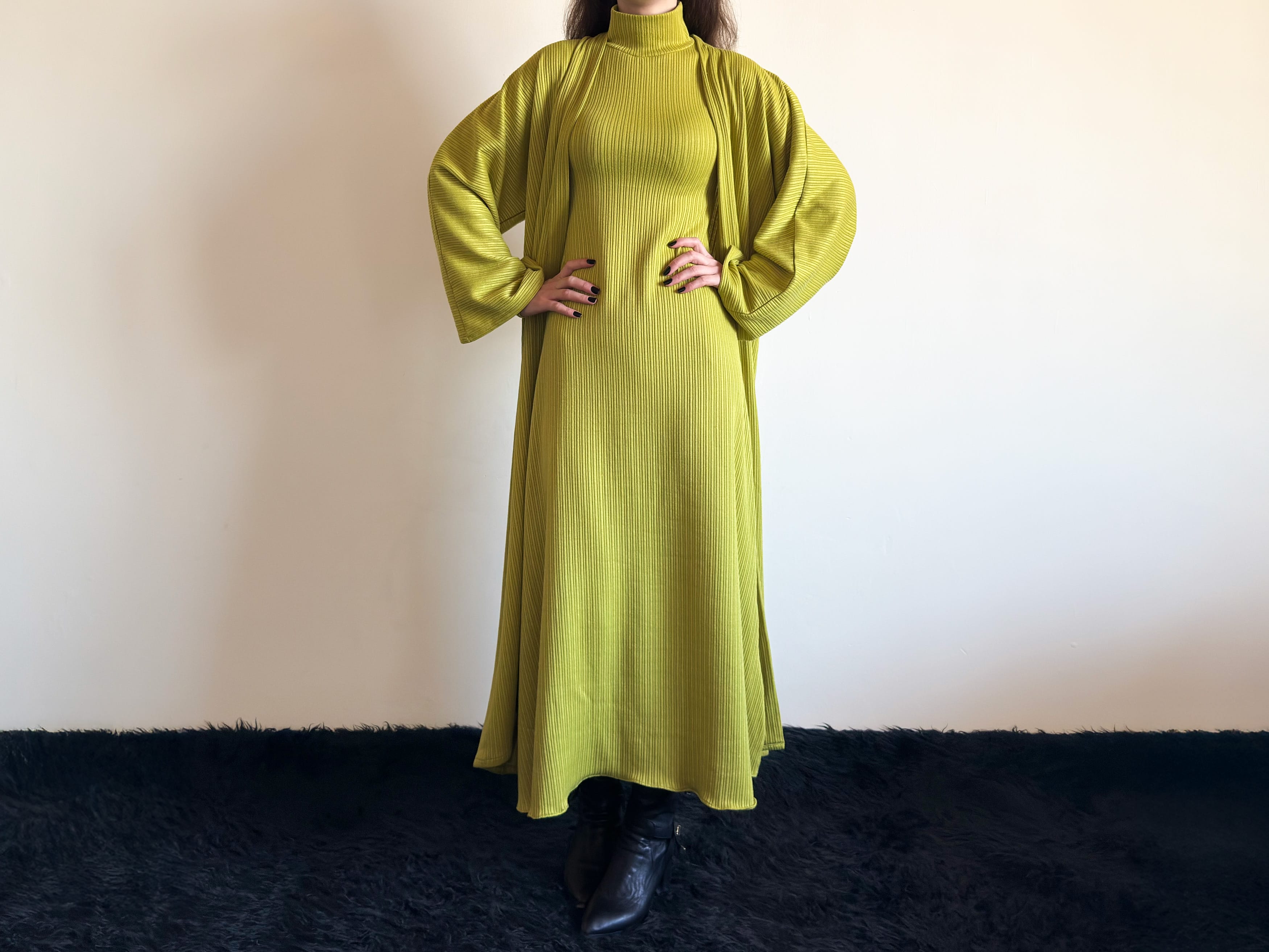 The Olive Harmony Set Slim Maxi Dress & Coordinated Long Coat