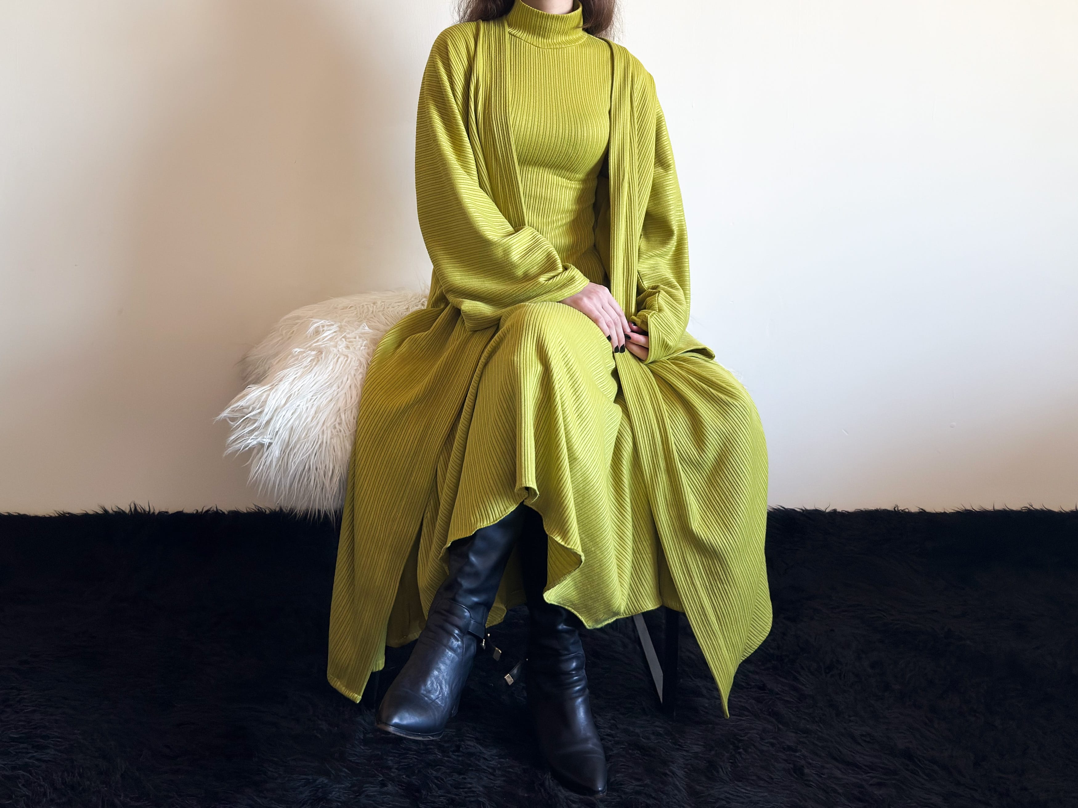The Olive Harmony Set Slim Maxi Dress & Coordinated Long Coat