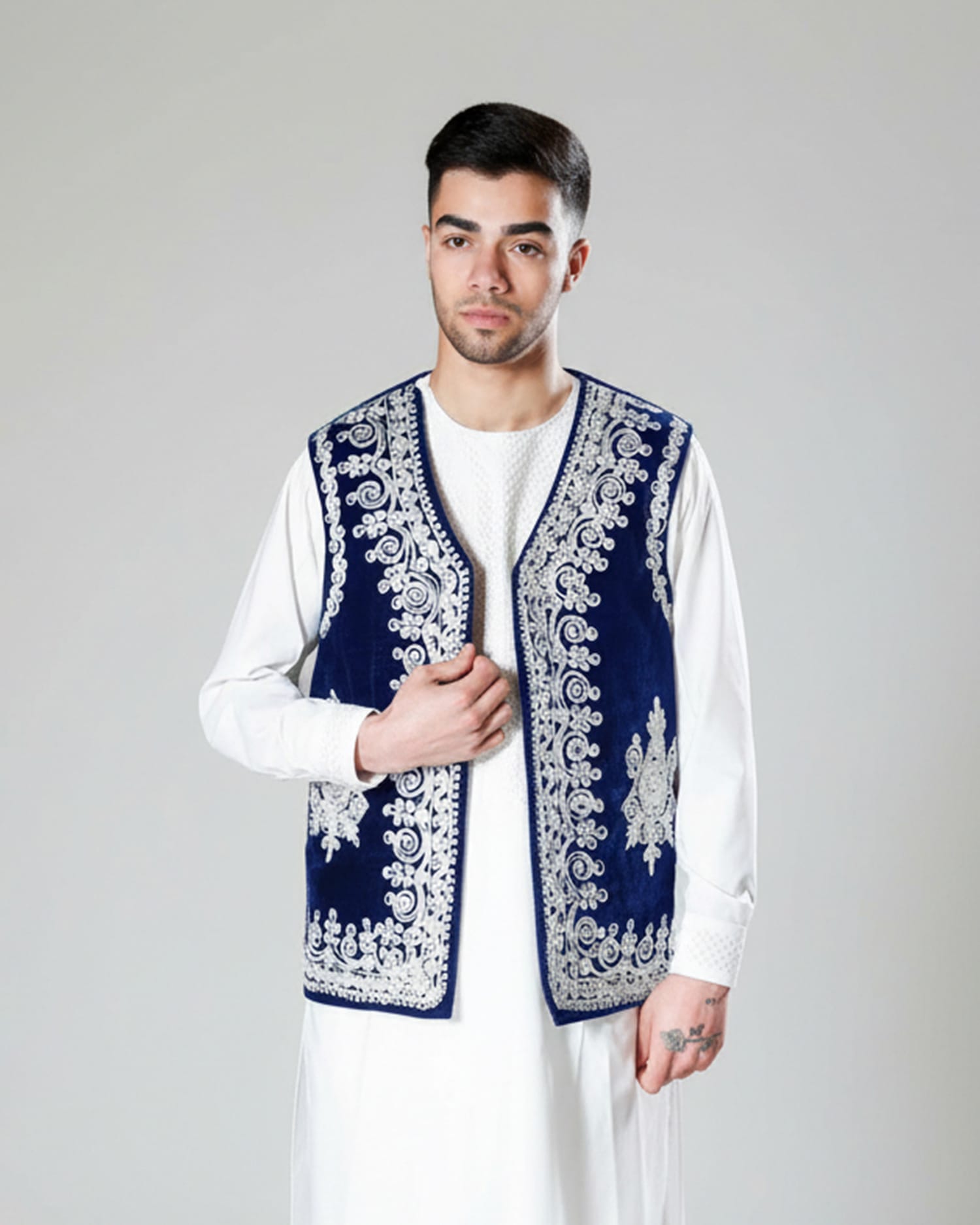 Afghan Velvet Waistcoat with Traditional Charma Dozi
