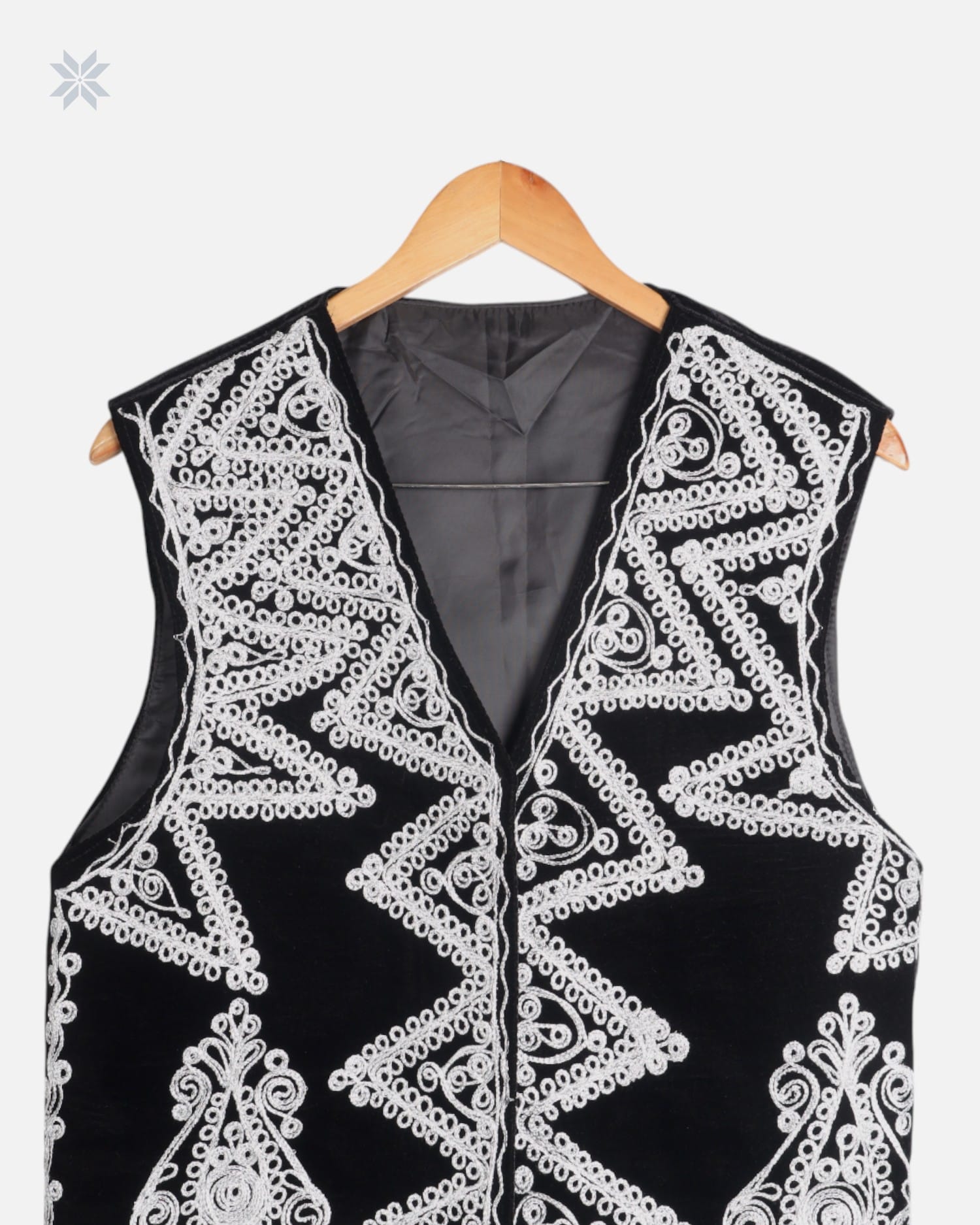 Afghan Black Velvet Waistcoat with Handcrafted Gulabaton Dozi
