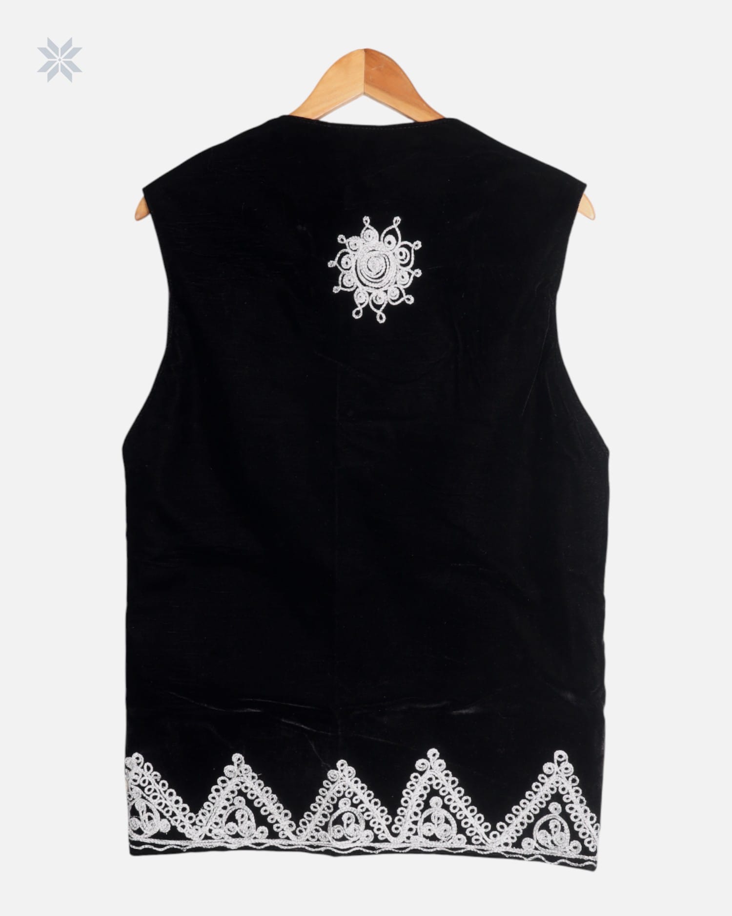 Afghan Black Velvet Waistcoat with Handcrafted Gulabaton Dozi