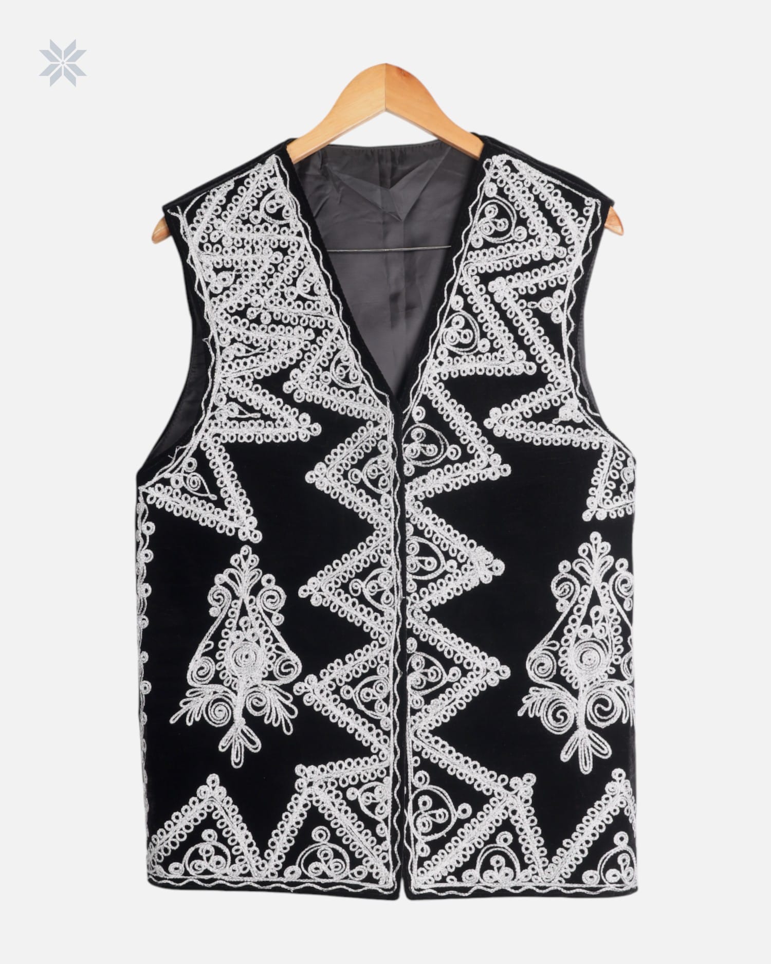 Afghan Black Velvet Waistcoat with Handcrafted Gulabaton Dozi