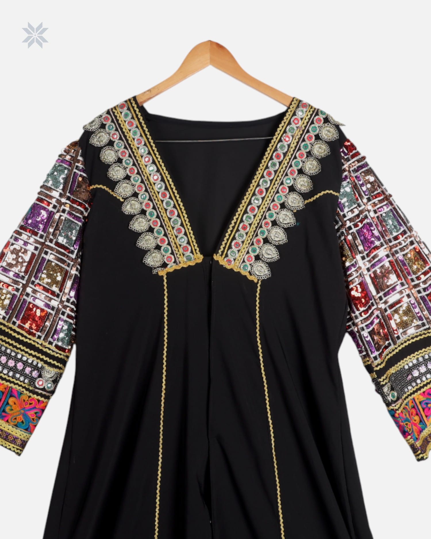 Traditional Afghan Hijab with Colorful Sequin Design