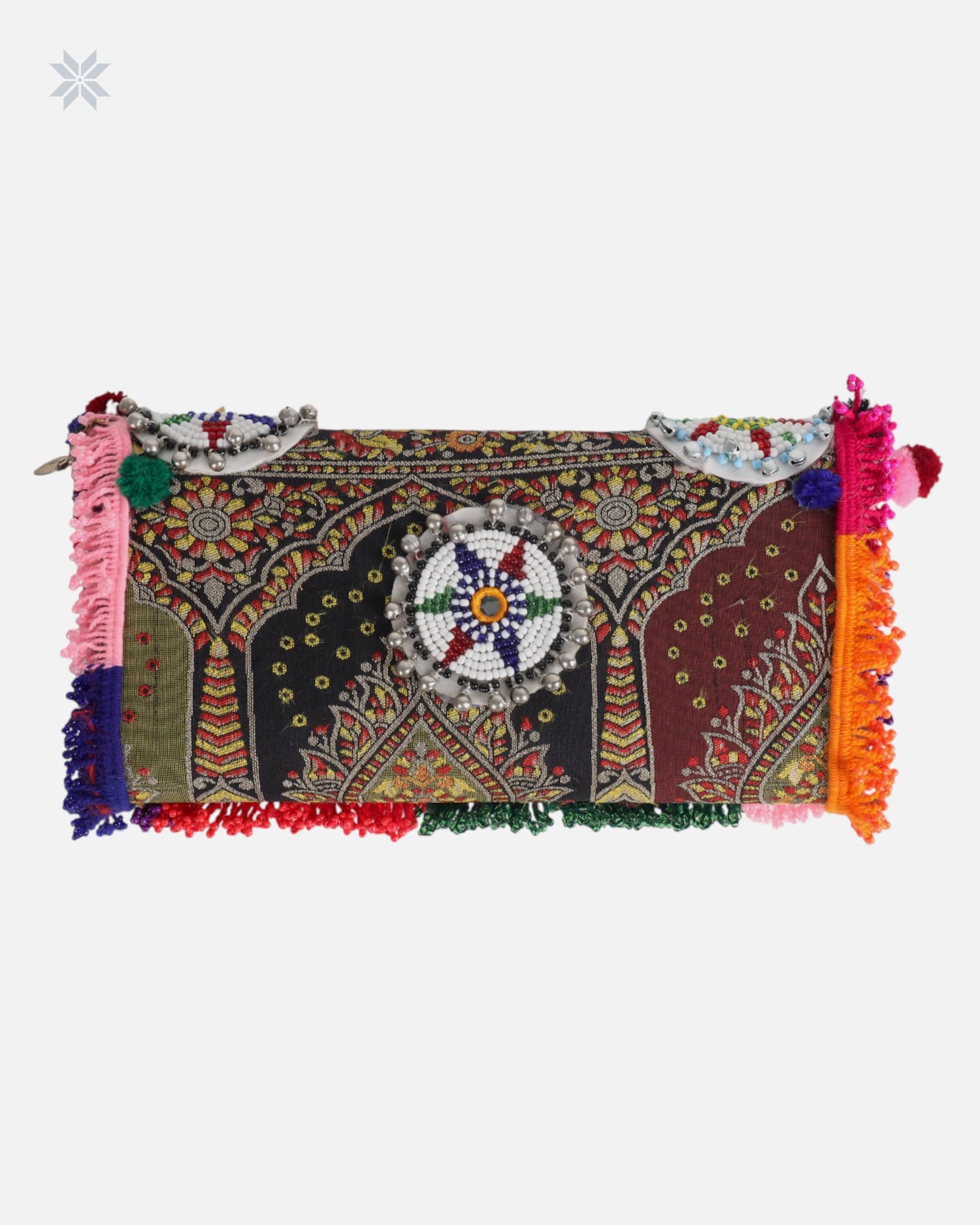 Handmade Afghan Clutch Bag with Pom Poms