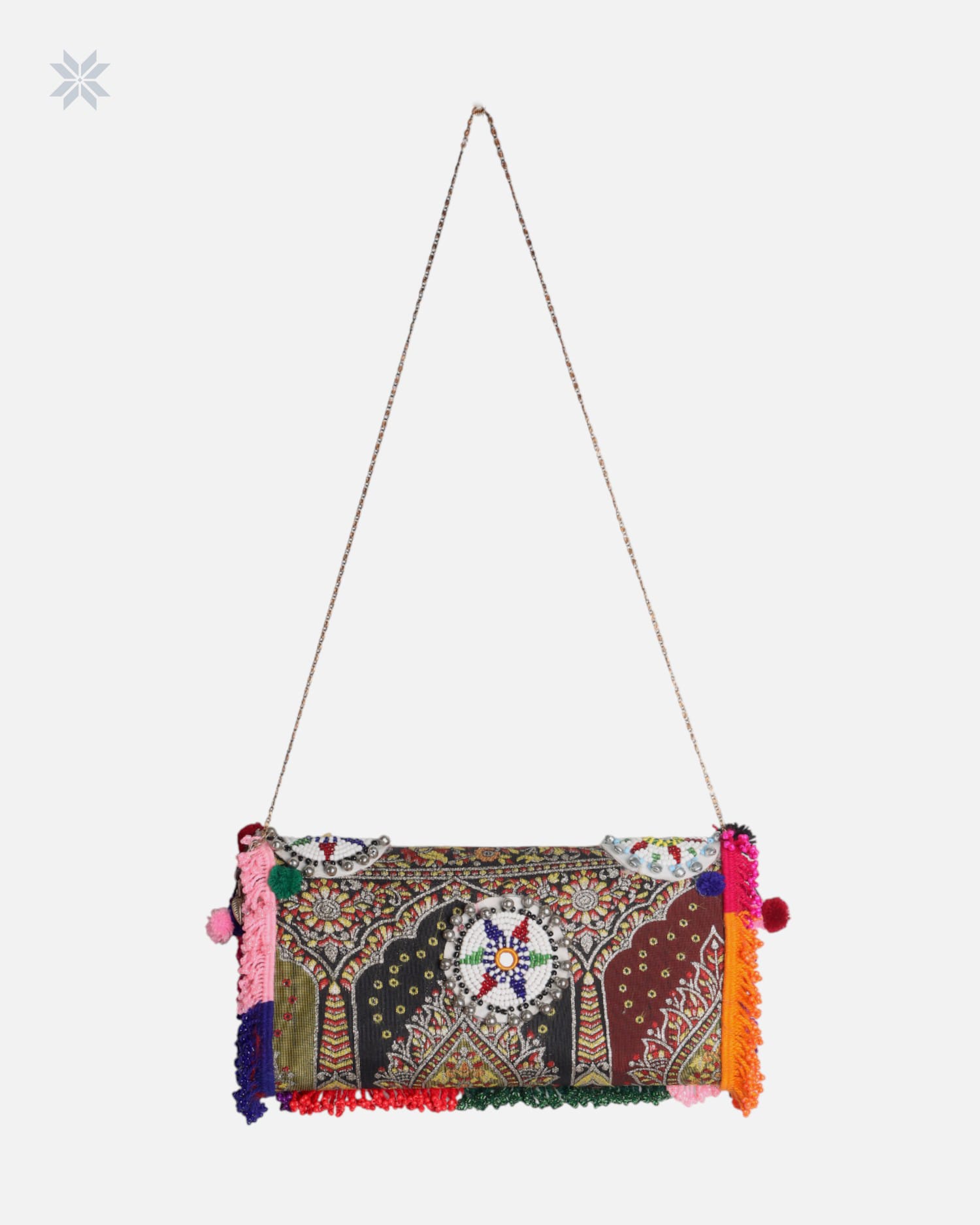 Handmade Afghan Clutch Bag with Pom Poms