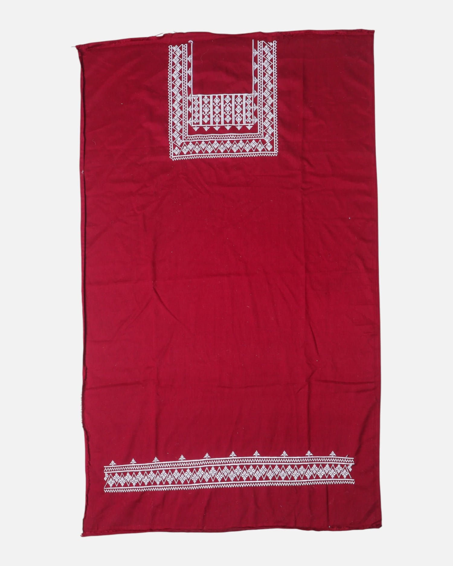 Red Hazargi Punjabi dress with white embroidery