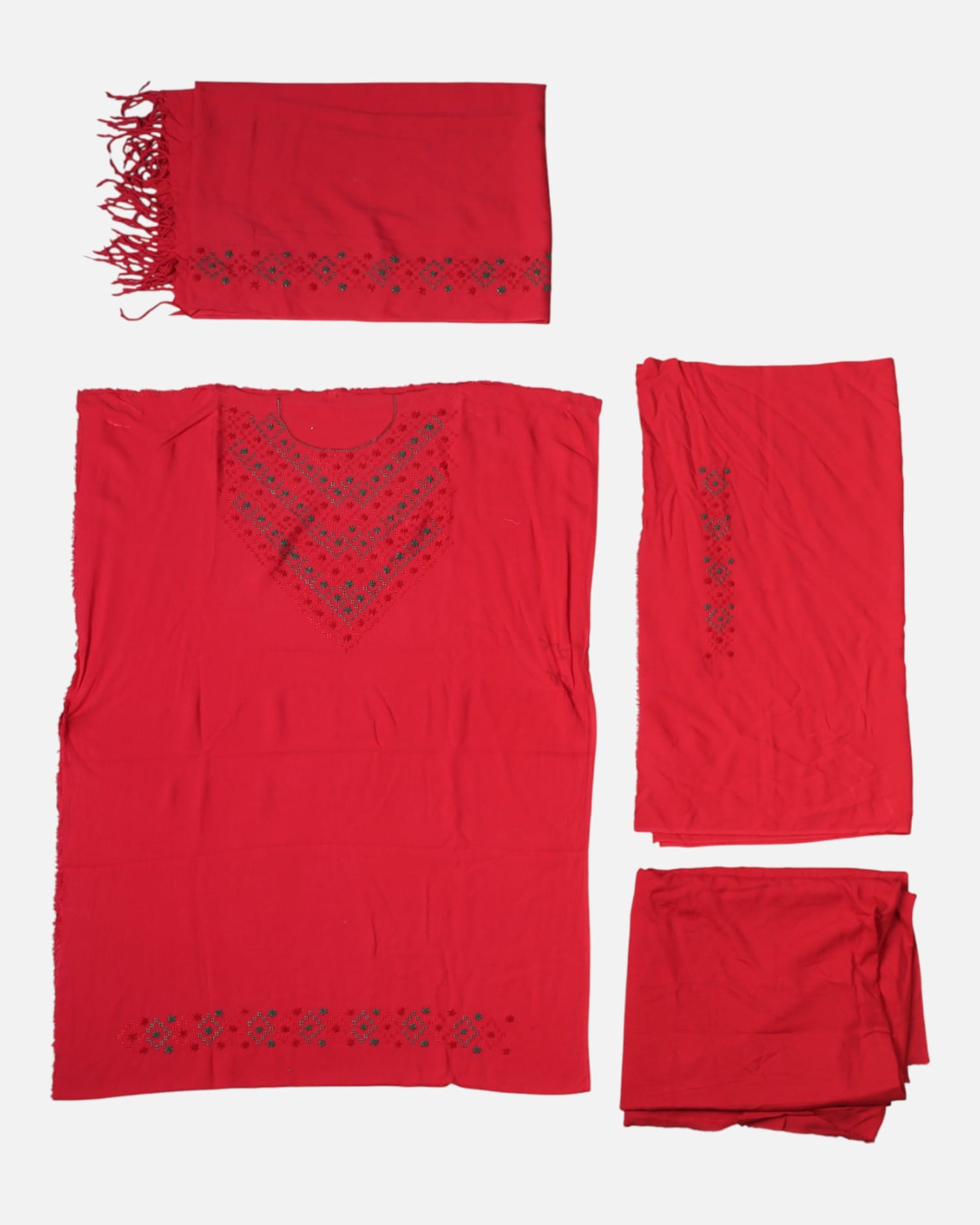 Punjabi Dress Fabric | Red Unstitched 3-Piece Set
