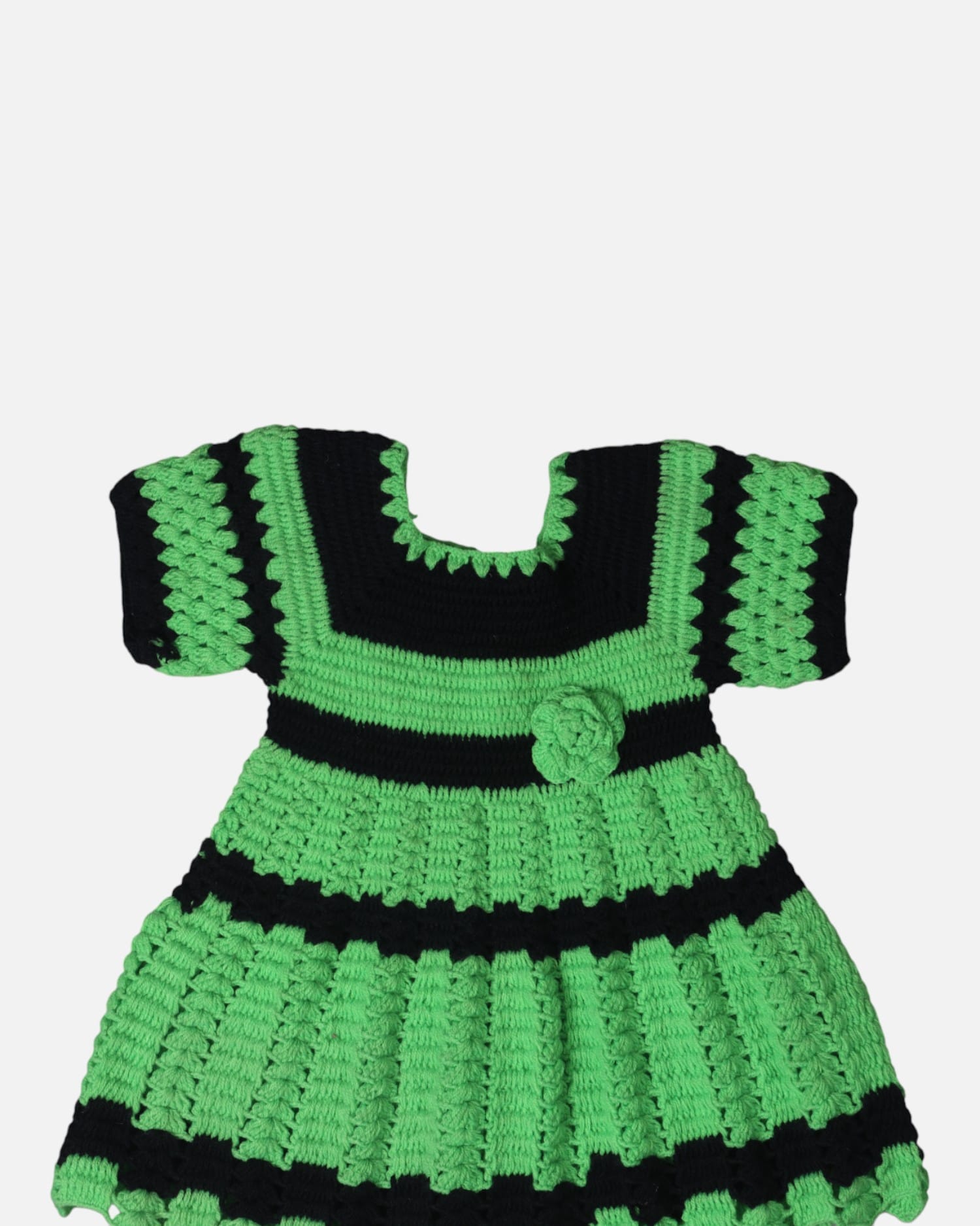 Green & Black Handmade Knitted Baby Dress