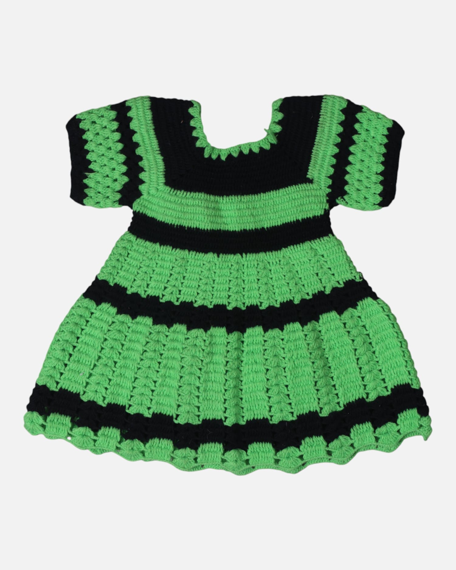 Green & Black Handmade Knitted Baby Dress