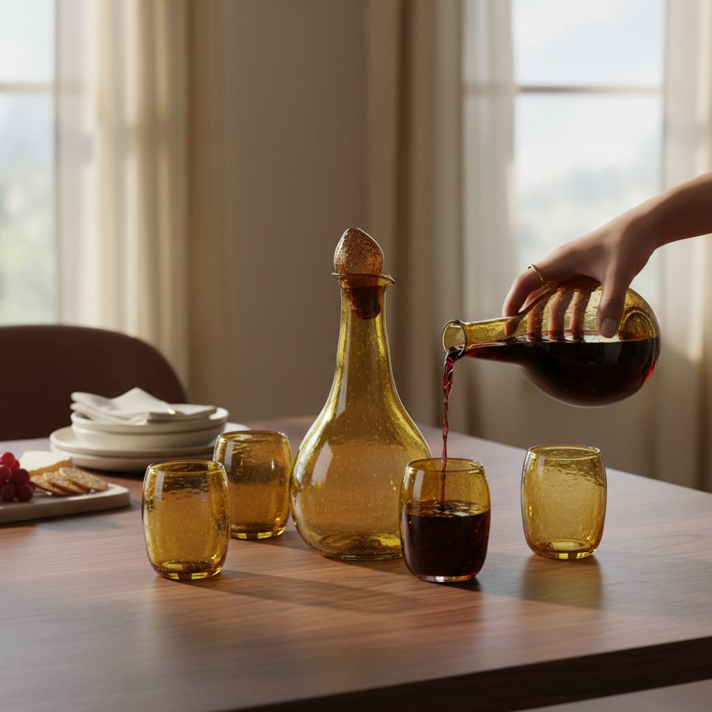 Luxury Hand-Blown Herati Glass Set with Jug