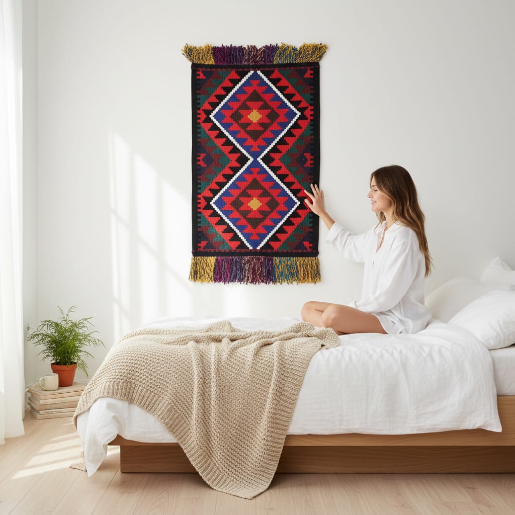 Multicolor Afghan Kilim Table Runner, Doormat