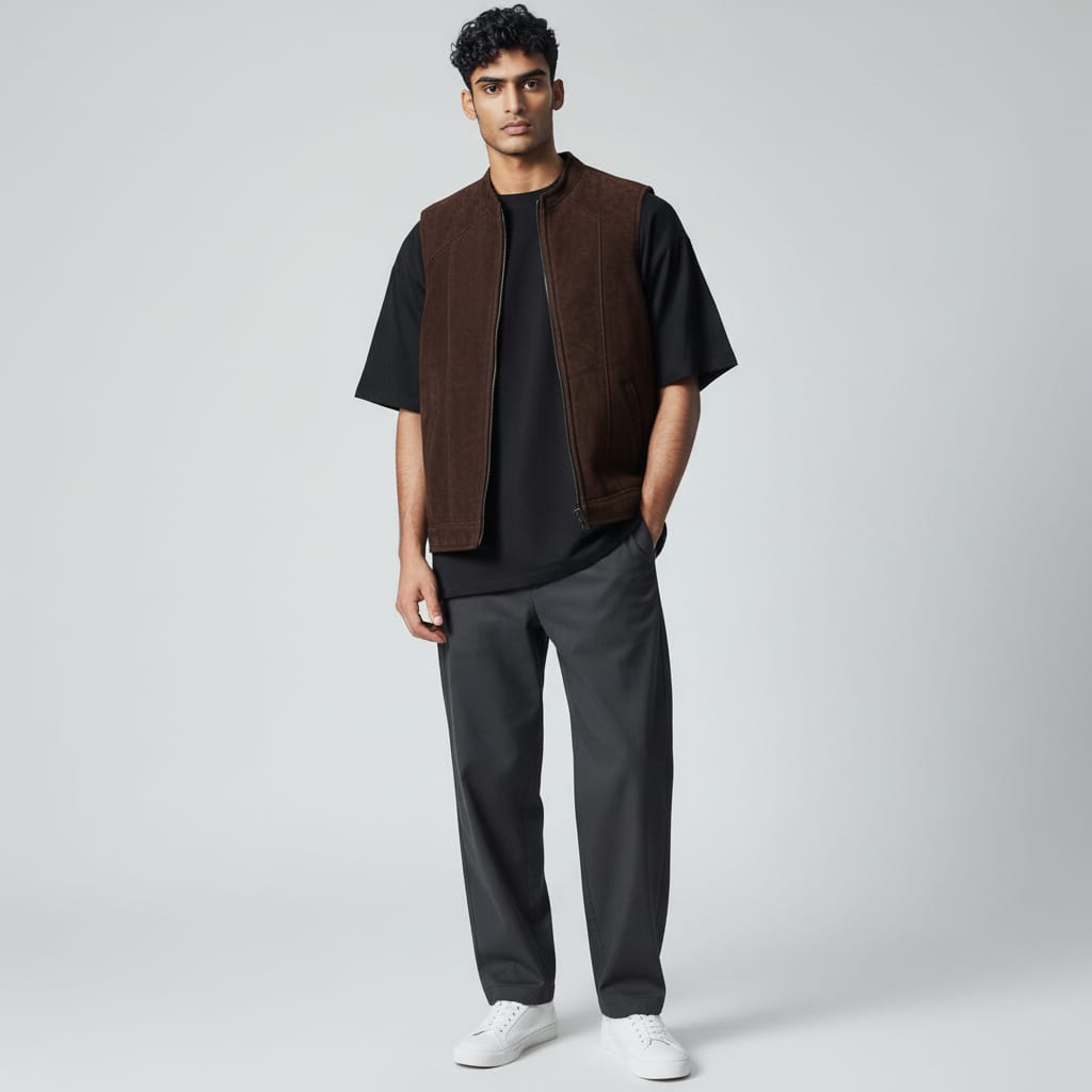Handmade Men’s Sheepskin Waistcoat Brown