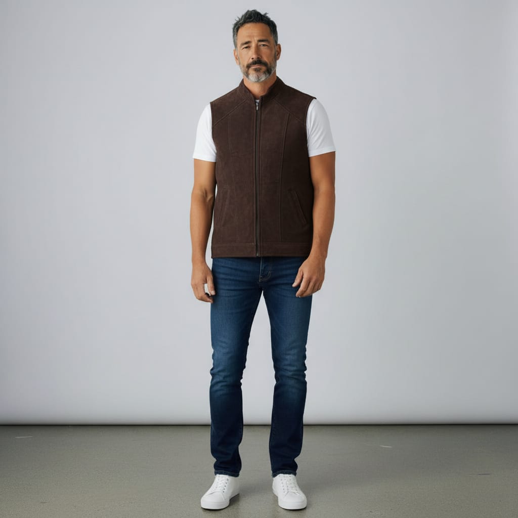 Handmade Men’s Sheepskin Waistcoat Brown