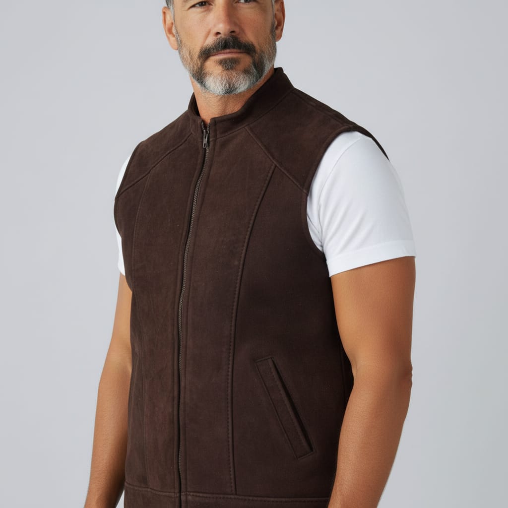 Handmade Men’s Sheepskin Waistcoat Brown