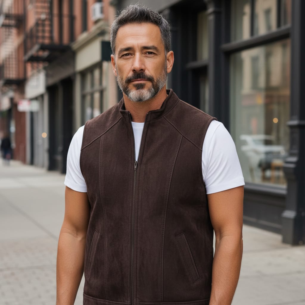 Handmade Men’s Sheepskin Waistcoat Brown